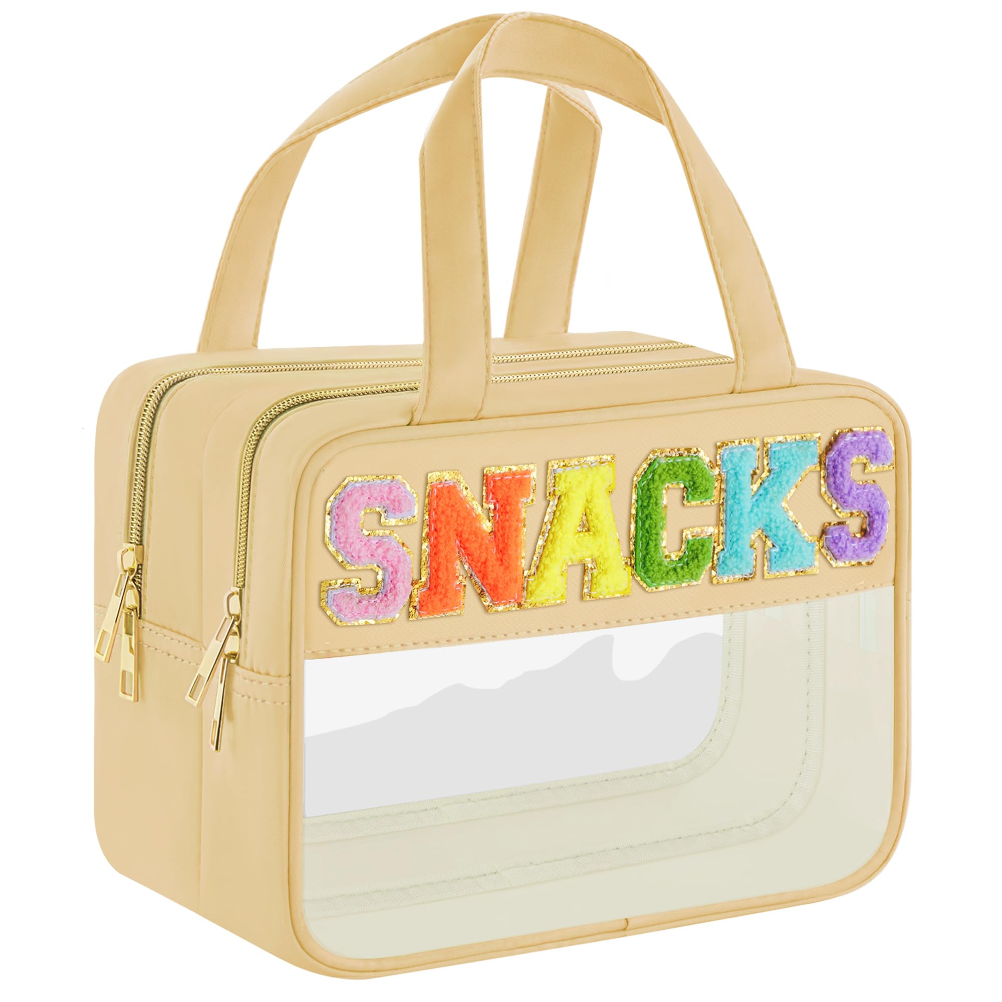 Clear Letter Makeup Bag, Yellow, L Size, Clear Bag