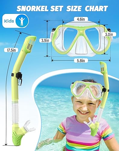 Miniatura 6 de Greatever Snorkeling Gear for Kids, Dry Snorkel Set Panoramic View Snorkel Mask, Anti-Fog Scuba Diving Mask for Kids Youth Age 6-14, Unisex Swimming