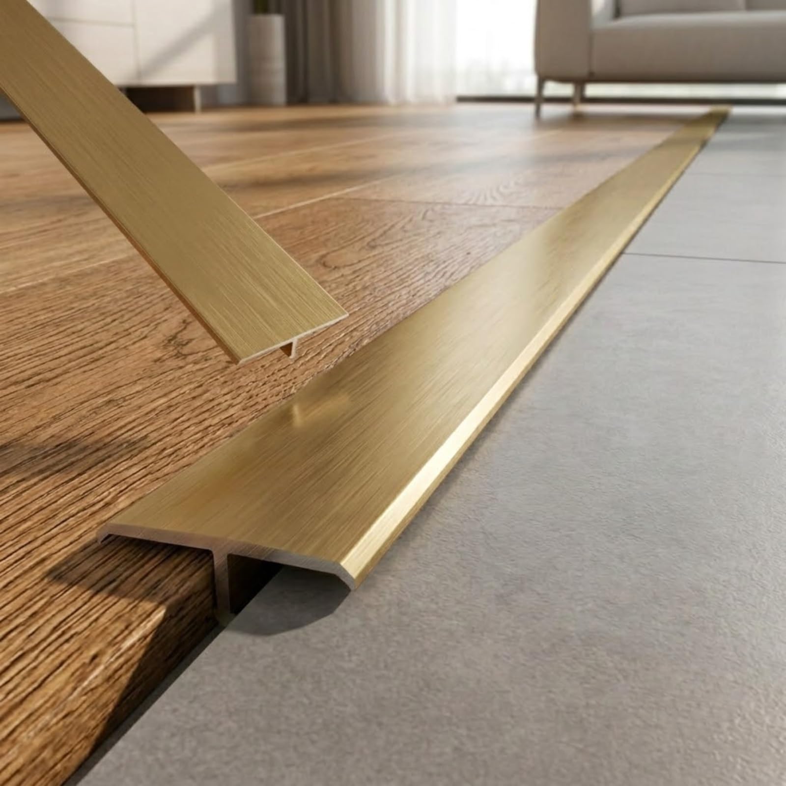 Aluminium T Moulding Floor Transition Strip, Self Adhesive Door Transition Strip, Metal Flat Divider Trim for Joining Laminate Floor Gaps, 90cm(Bronze,W6cm*H0.7mm*L0.9m)