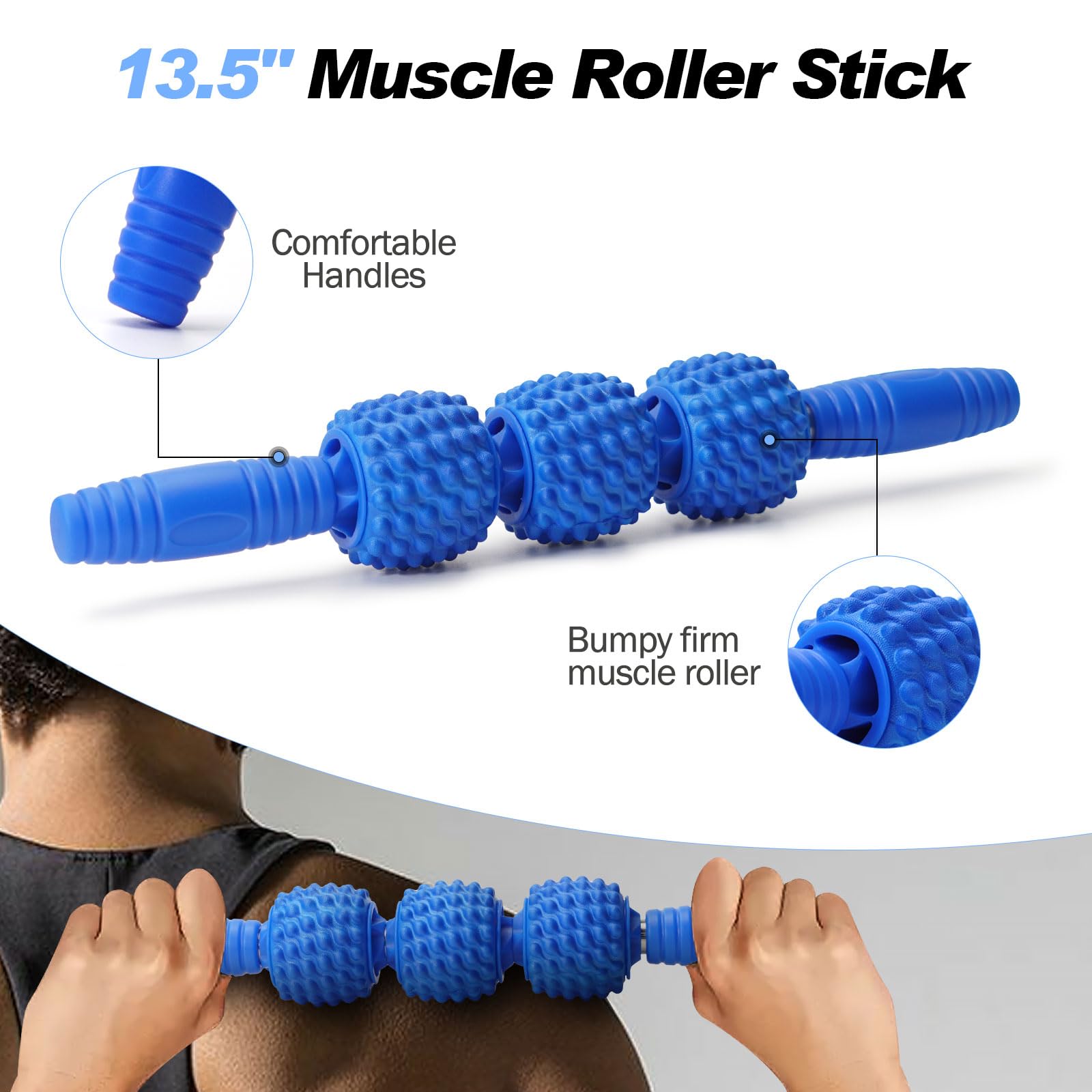 Joyenergy Juego de rodillos de espuma 5 en 1 para masaje de tejidos profundos, alivio del dolor muscular, movilidad mejorada, rodillo de espalda de alta densidad para todo el cuerpo, alivia el dolor
