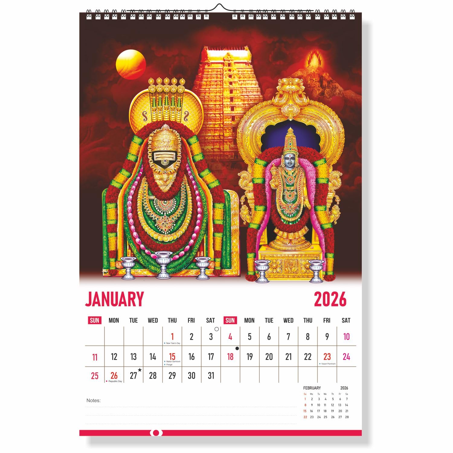 Zoozo Artz 2026 Wall Calendar – Hindu Gods & Spiritual Decor Theme | 12 Sheeter Hanging Monthly Planner with Lord Venkateswara, Ganesha & Krishna Artwork | Premium 130 GSM Art Paper, Spiral Binding, Large Size(Z12)-image-41