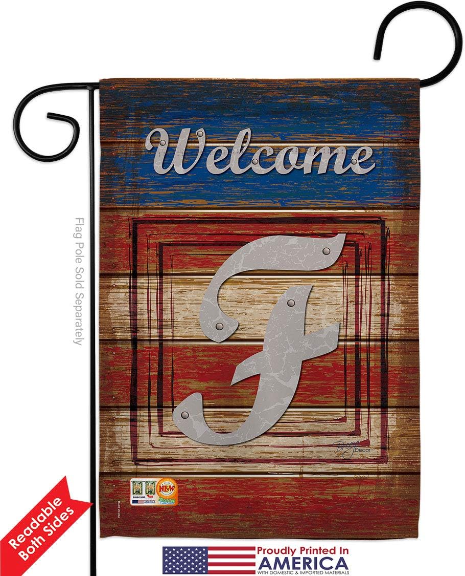 Patriotic F Initial Garden Flag Set Wood Dowel Monogram Americana Star and Stripes Patriotism Independence Memorial United State American Small Gift Yard House Banner Double-Sided 13 X 18.5
