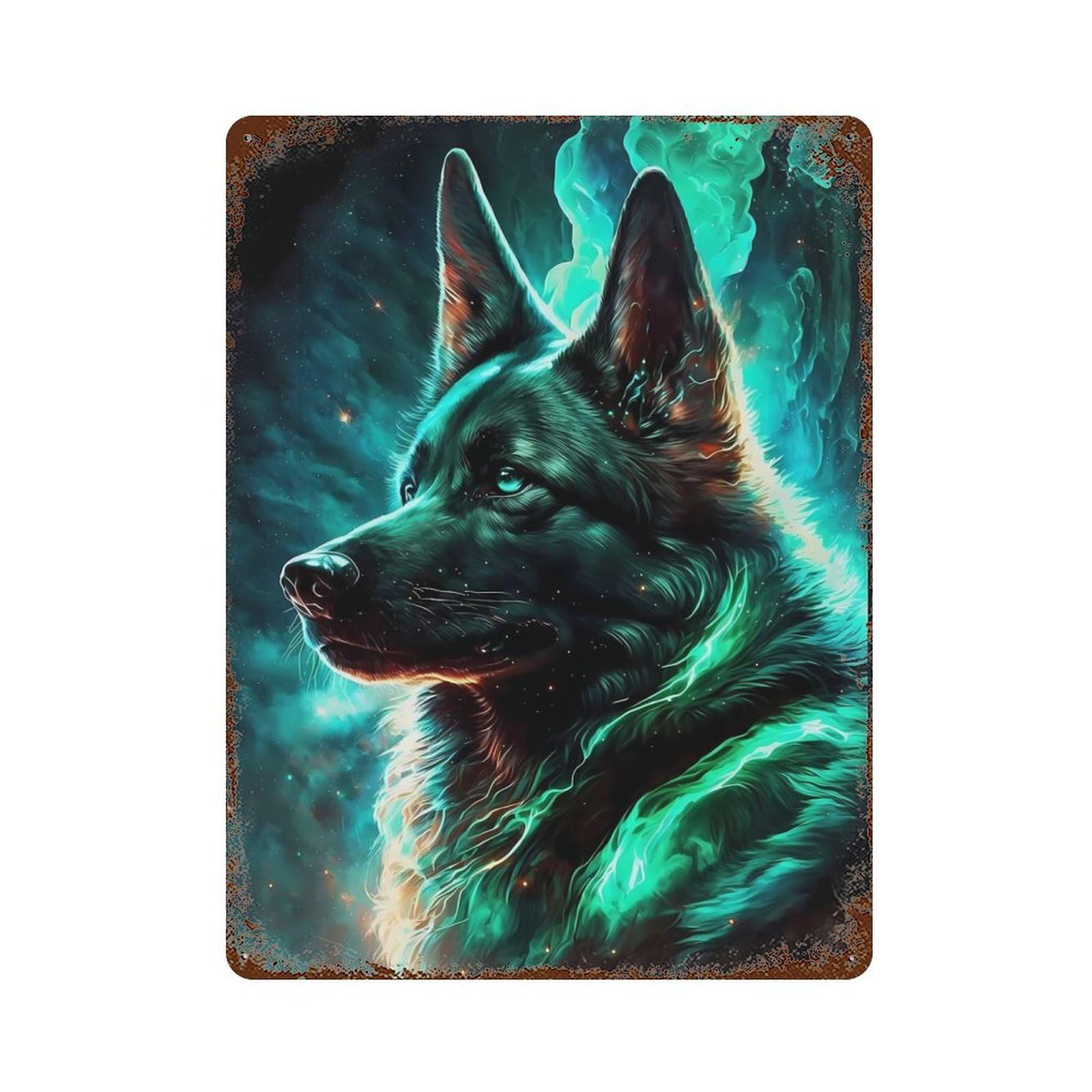 German Shepherd Dog Mythic Weathered Tin Sign 15.7"x11.8", Shabby Chic Decor for Garage, Pub Or Kitchen