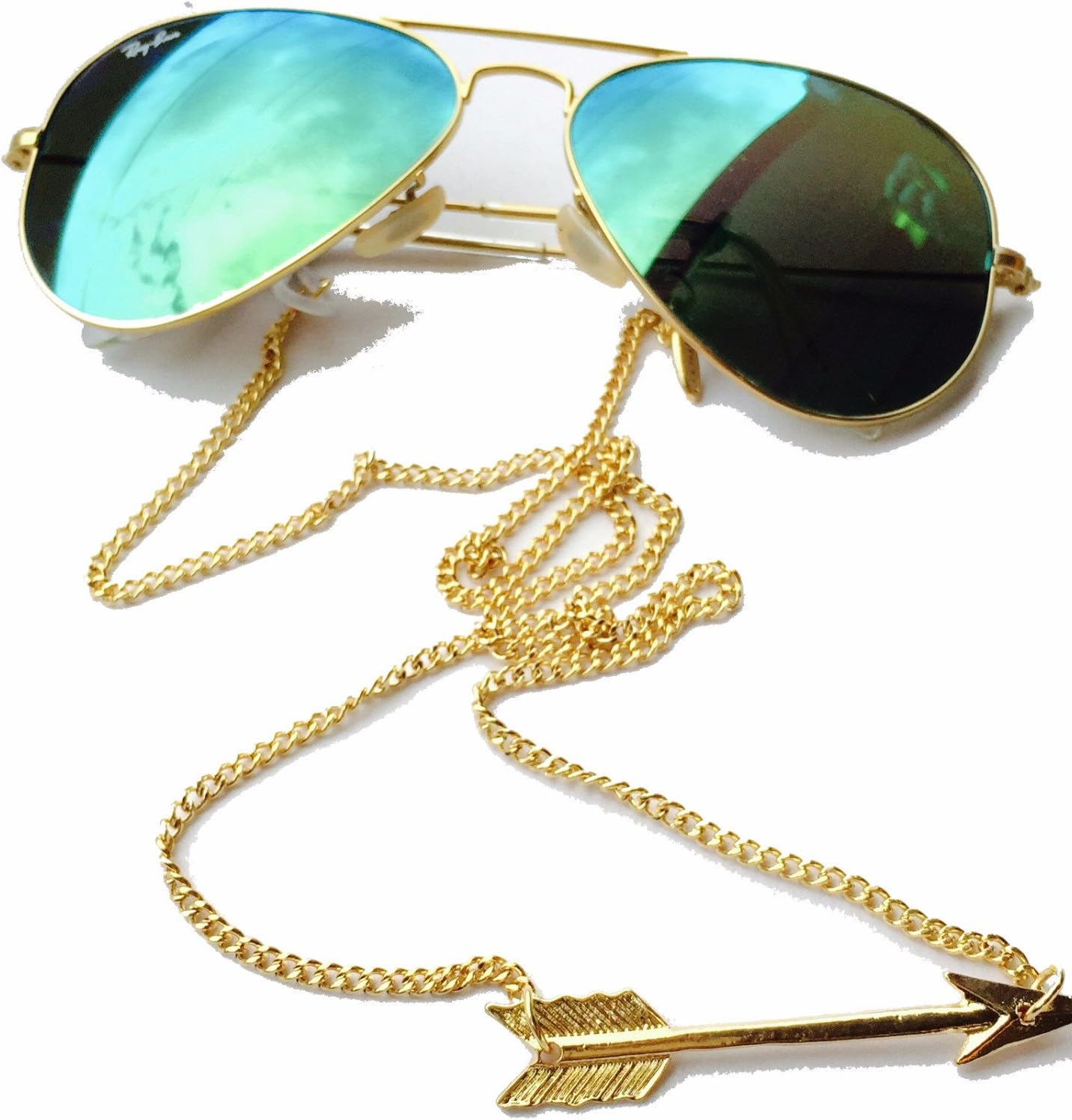 Sintillia Arrow Backlace Sunglass Strap, Glasses Chain, Eyeglass Cord Gold Chain with Clear Attachments