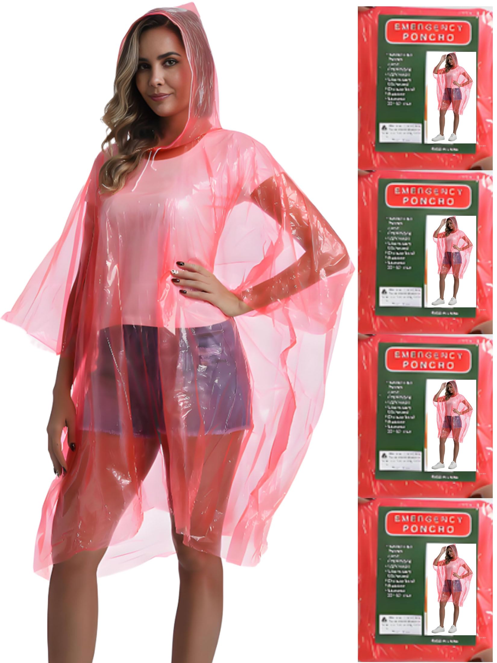 4/6/12 Pack Disposable Rain Ponchos for Adults - Emergency Rain Poncho for Camping Hiking Travelling