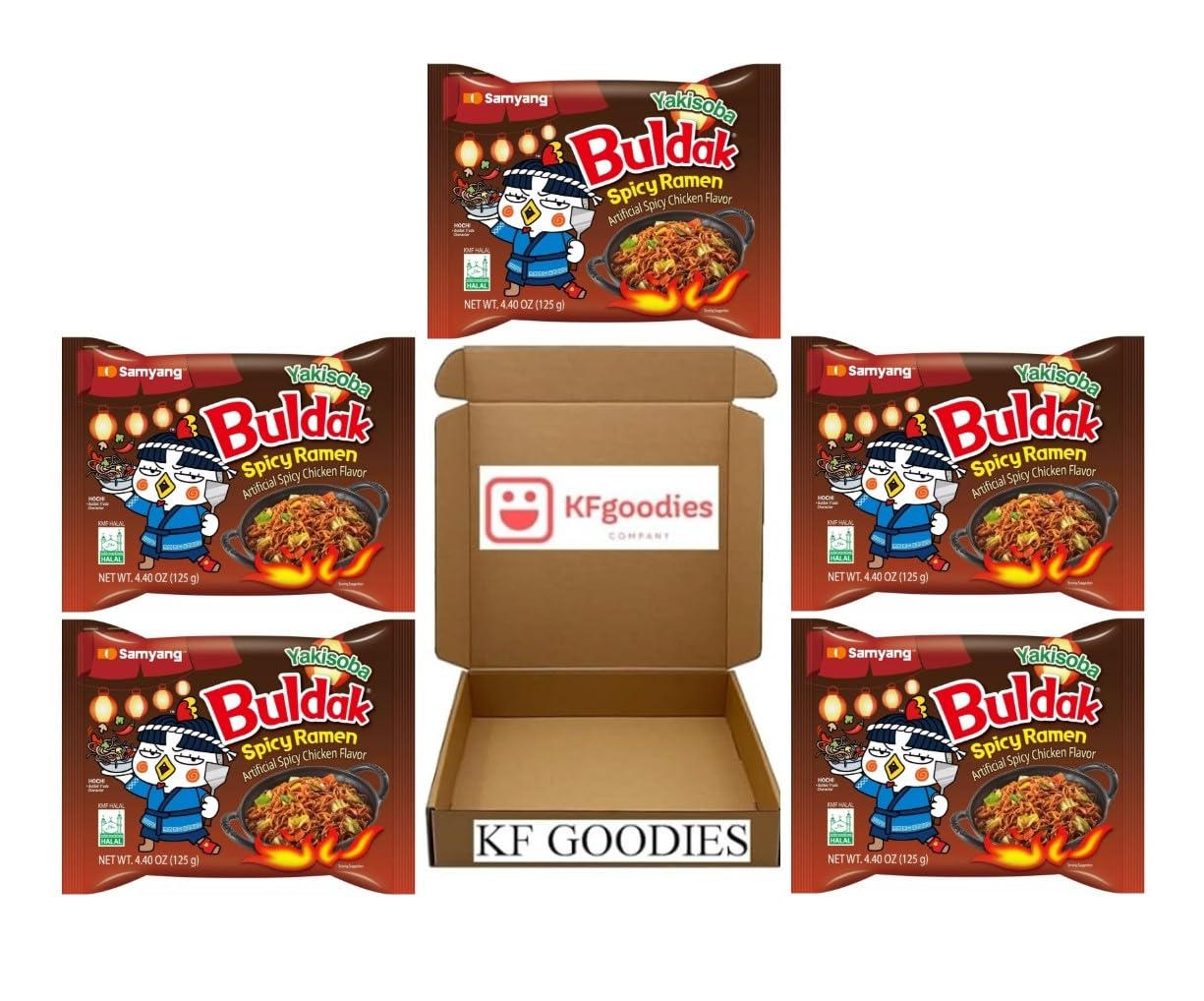 KF GOODIESKorean Ramen Variety Pack Gift Box (5 Count) – Spicy Buldak Noodle Assortment for Birthdays, College Care Packages, Office Snacks, and Gift Baskets