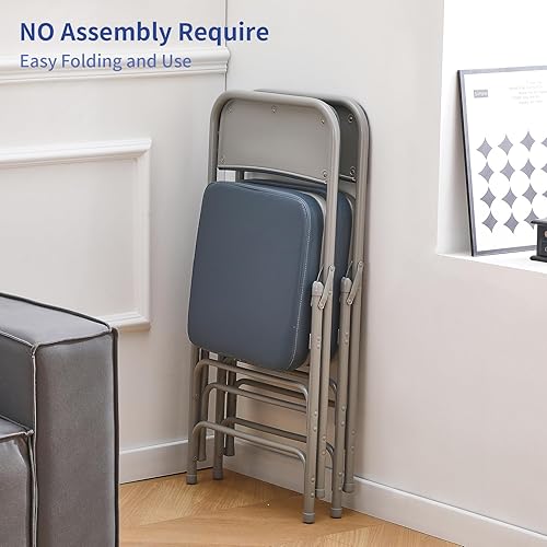 Miniatura 6 de KAIHAOWIN Sillas plegables ultra gruesas, acolchadas, plegables, cómodas sillas de metal para interiores con cojín súper suave, color azul