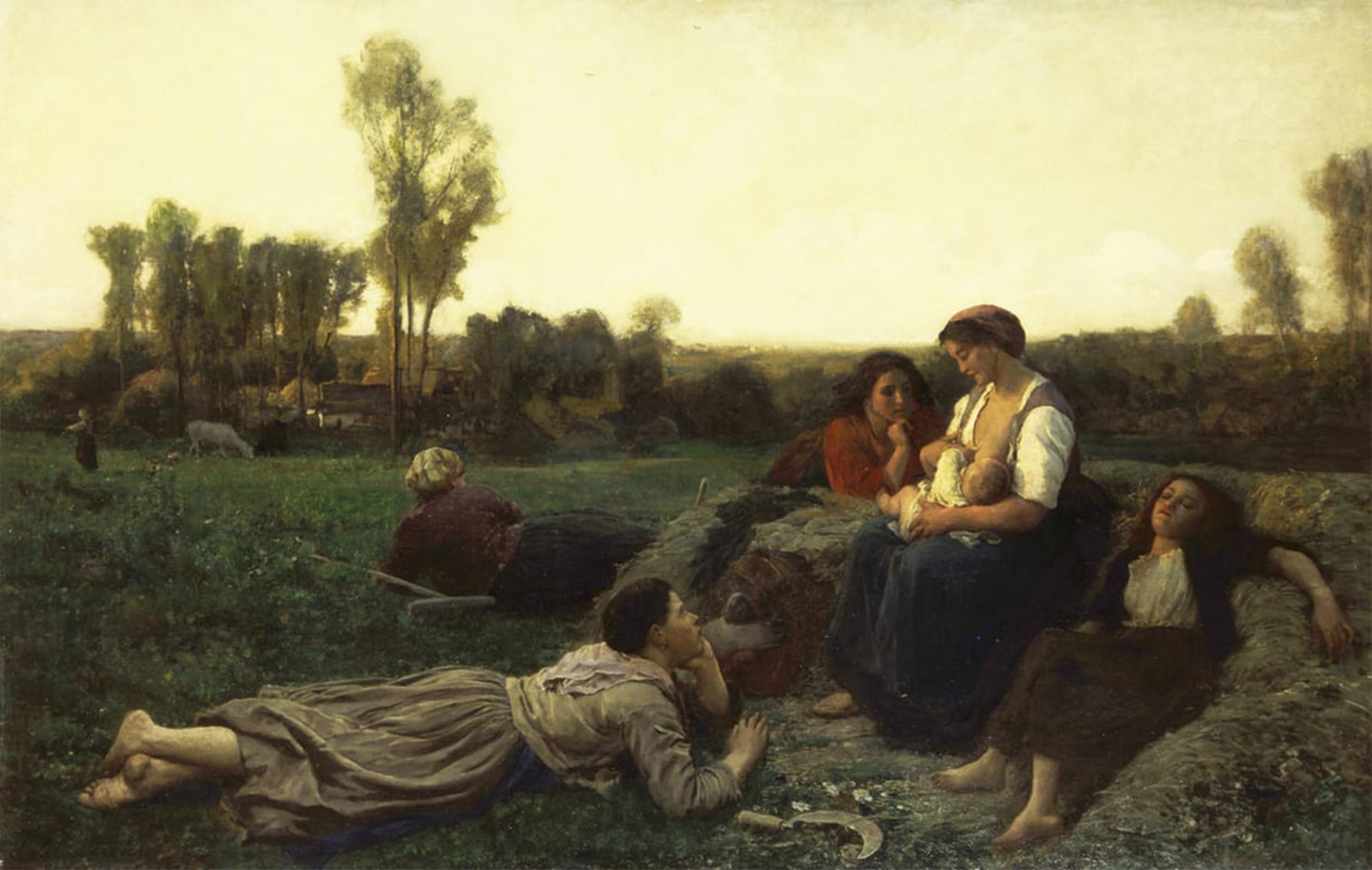 ARTXLXXBN Famous Print Painting Colorful Art Print the Haymakers At Rest the Rest of Tedders by Jules Breton Canvas Art Decorations for Home Decor 60x90cm