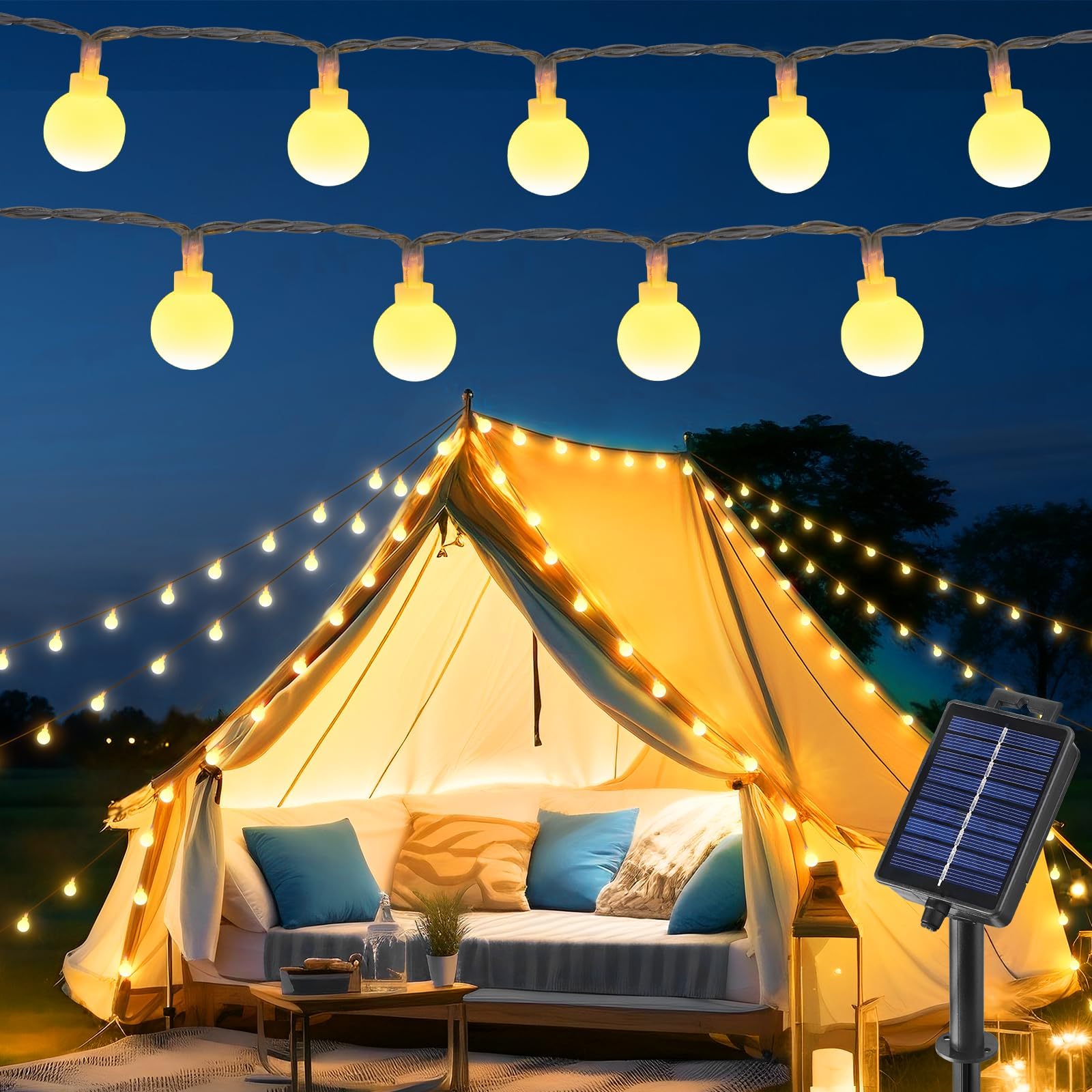 Brightown Solar Lights Outdoor Waterproof, 33Ft 100 LED Globe Solar String Lights for Outside, 8 Modes Outdoor Solar Lights for Yard Balcony Patio Tree Canopy Party (Warm White)