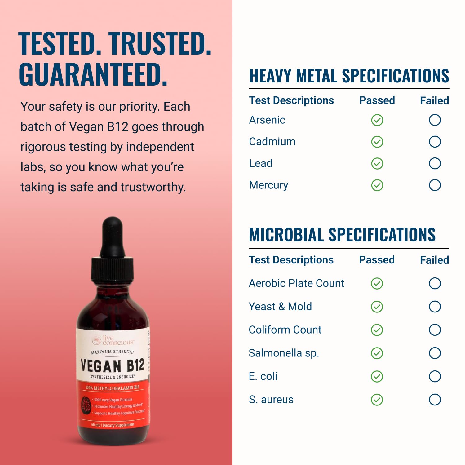 Live Conscious Vegan Vitamin B12 Sublingual Liquid Drops | Methylcobalamin Max Strength B12 5000mcg Formula | Vegan B 12 Vitamin Support Energy | Promote Memory & Aid Immune System | 60 Serving — Amazon image 6