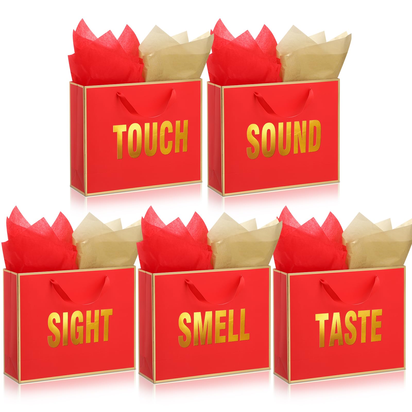 Kolldenn 5 Senses Gift Bags for Him Her Five Senses Gift Bag with Ribbon Handles and Tissue Paper Present Wrappings for Valentine Wedding Birthday Mothers Day(Red,11.8 x 10 x 4 Inch) — image 1