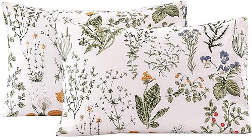 ECOCOTT Juego de 2 fundas de almohada 100 % algodón con estampado floral, tamaño estándar, cierre de sobre súper suave (estándar, 20 x 26 pulgadas)