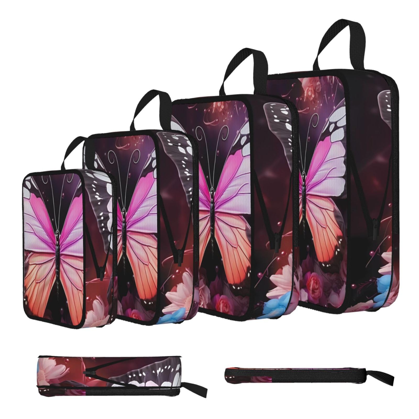 Sxzvvbn Black Butterflies And Flowers Compression Packing Cubes 4 Piece Set