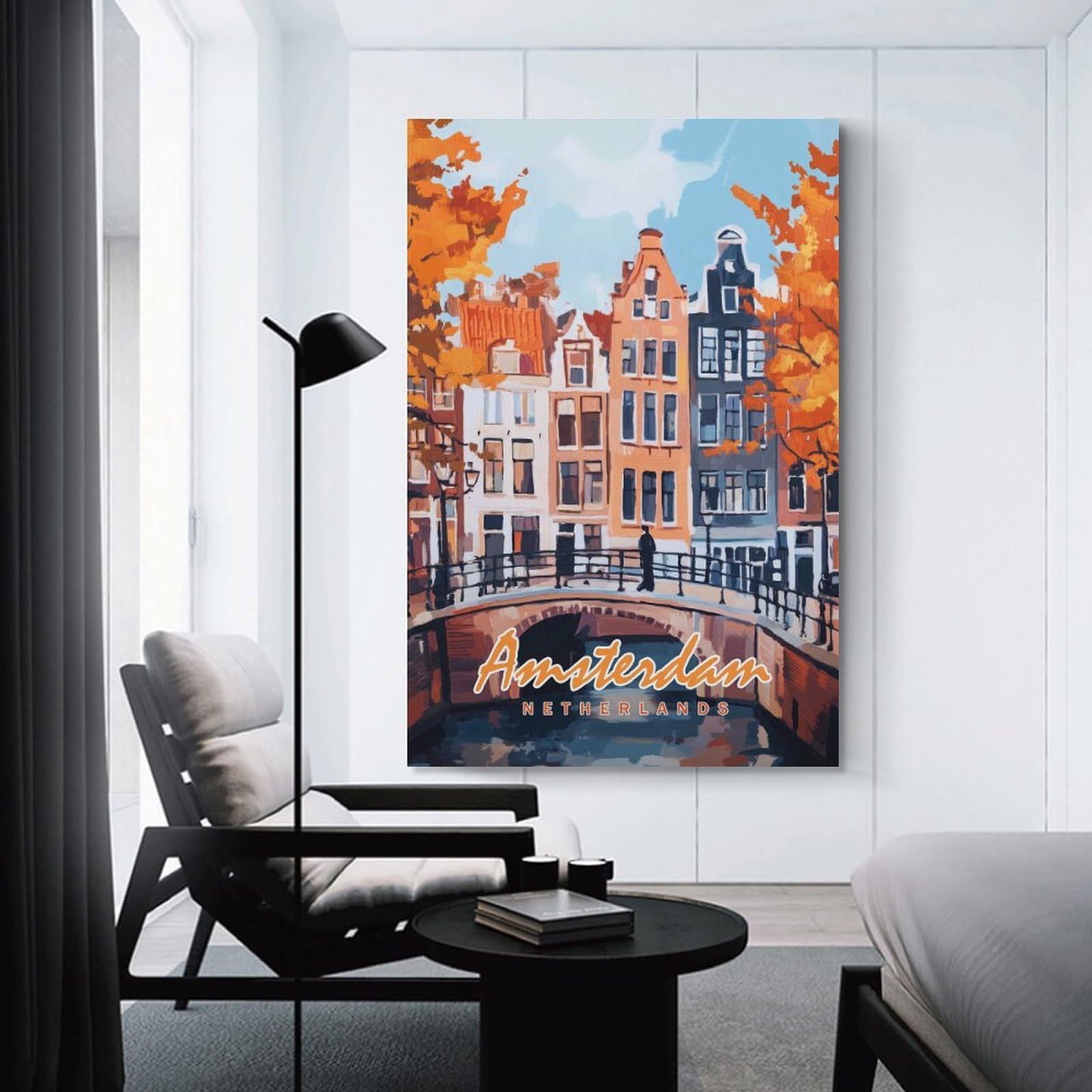 Junmoney Home Decor Wall Art Amsterdam Canal Painting, 24x36inch(60x90cm), for Gallery Wall Decor And Room Displays, An Easy Match for Collected Prints