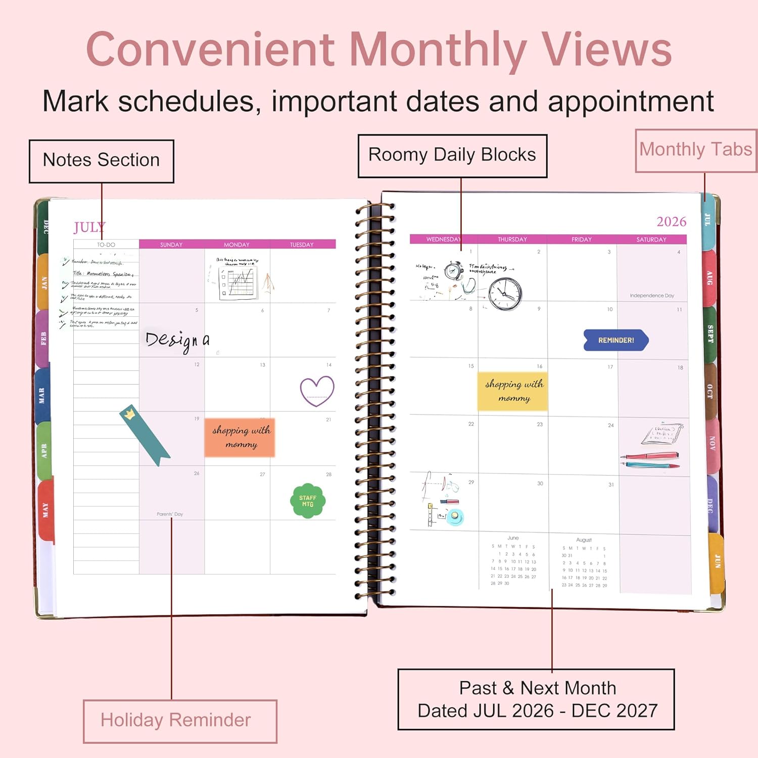 Yoment Planner 2026-2027 Weekly and Monthly 8.5"x11" Large Hardcover Planner from Jul 2026 - Dec 2027 18 Months Calendar Planners for Women Men Yearly Agenda Daily Weekly Planning with Tabs, Pink