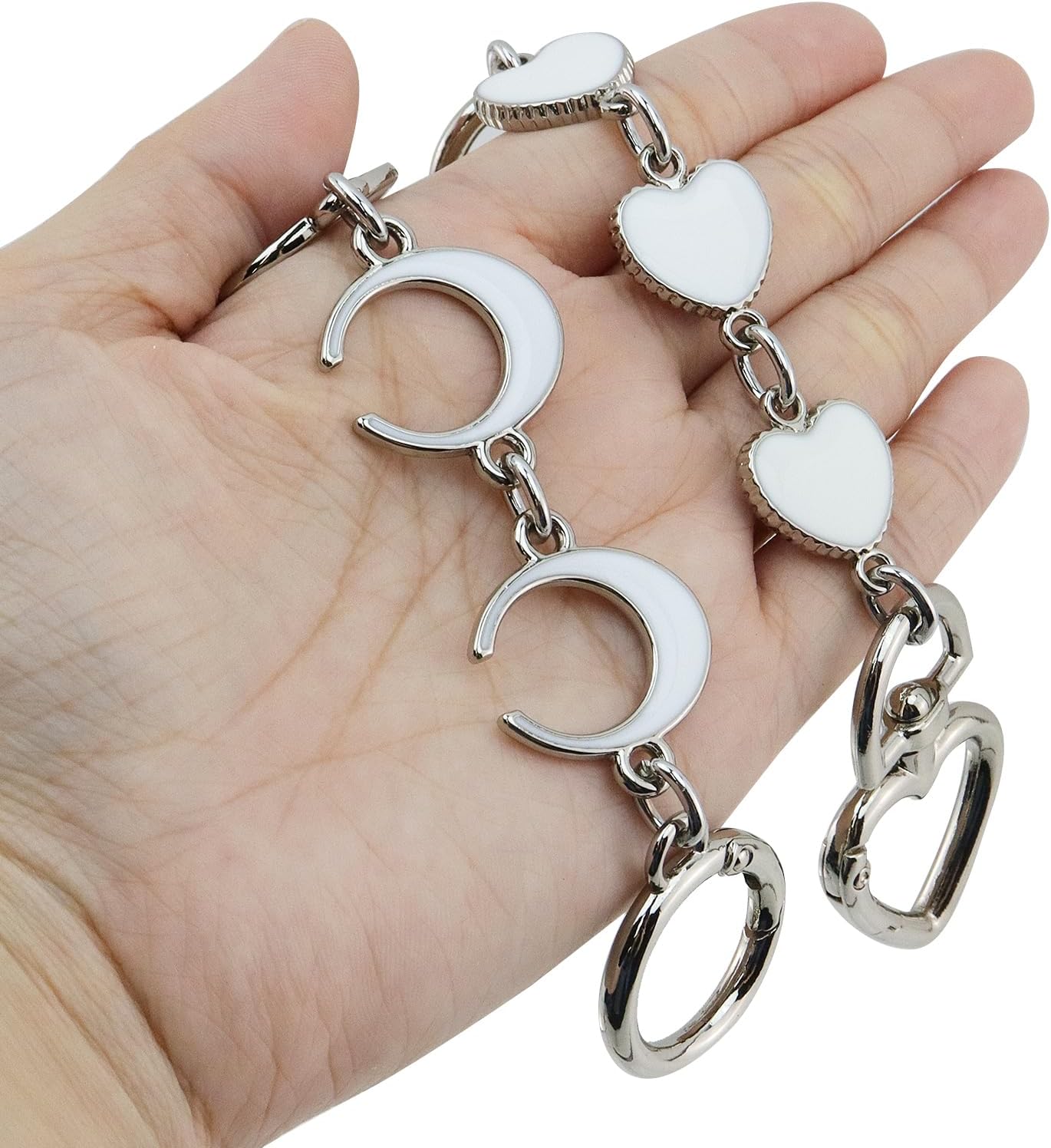 2PCS Bag Charms Purse Charm for Handbag, Heart Moon Purse Strap Extenders, Gold Bag Extender Chain Replacement Crossbody Bags Accessories for Women Purses Making Supplies (Silver) image 5