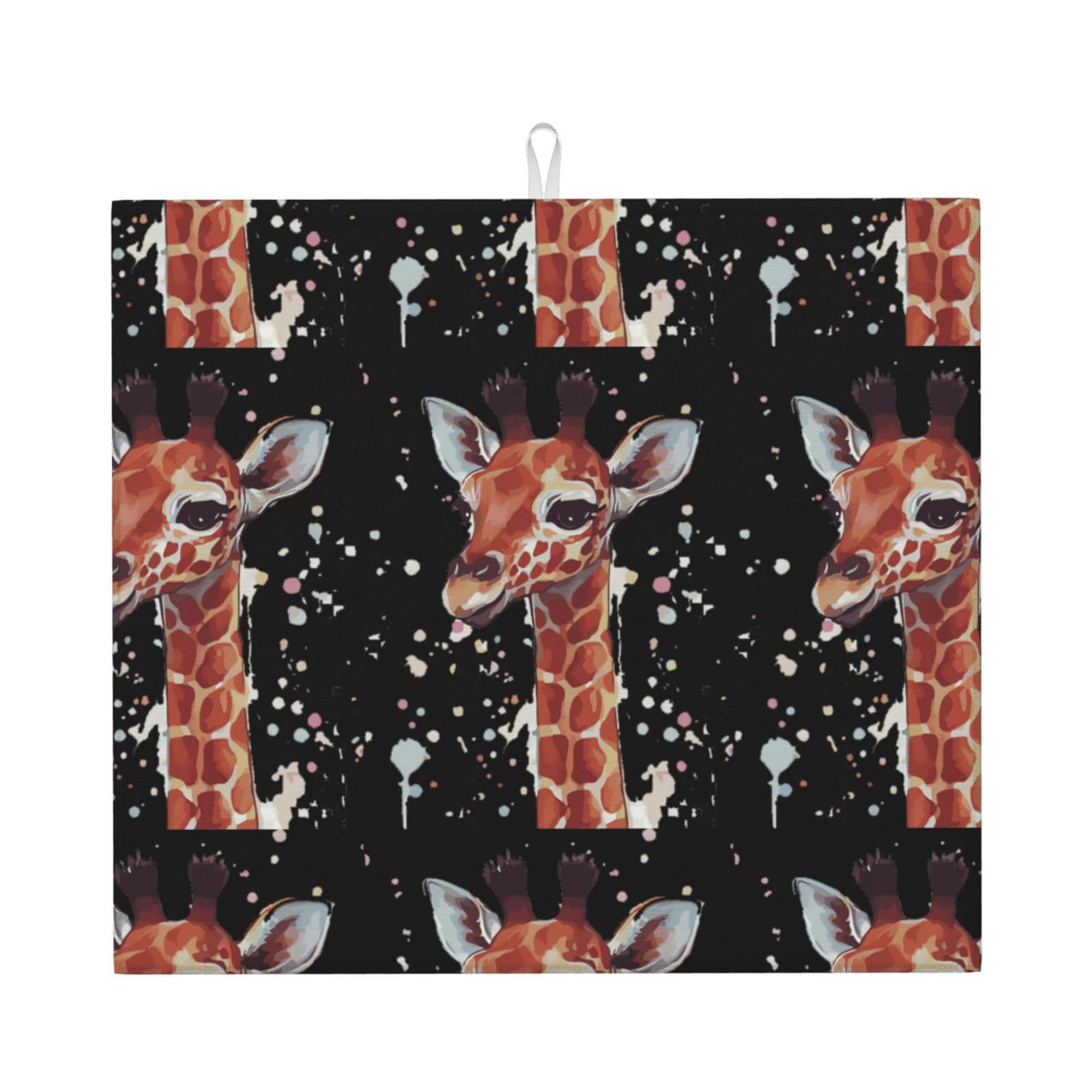 WHJSSF Stylish Animal Giraffe Prints Kitchen Drying Mat - Absorbent Dish Drying Throw with Colorful Prints, Quick-Dry Countertop Layer for Dishes & Appliances - Non-Slip & Foldable