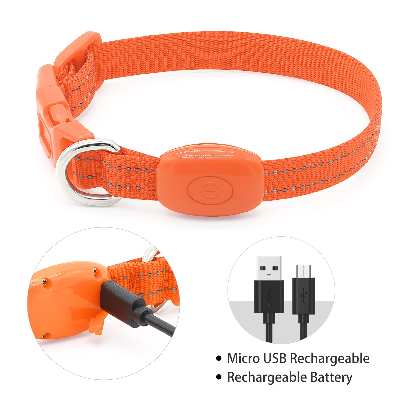 Vizpet Collar LED para gato y perro, recargable por USB, tamaño ajustable, collar de nailon brillante de seguridad para gatos pequeños y perros (naranja)
