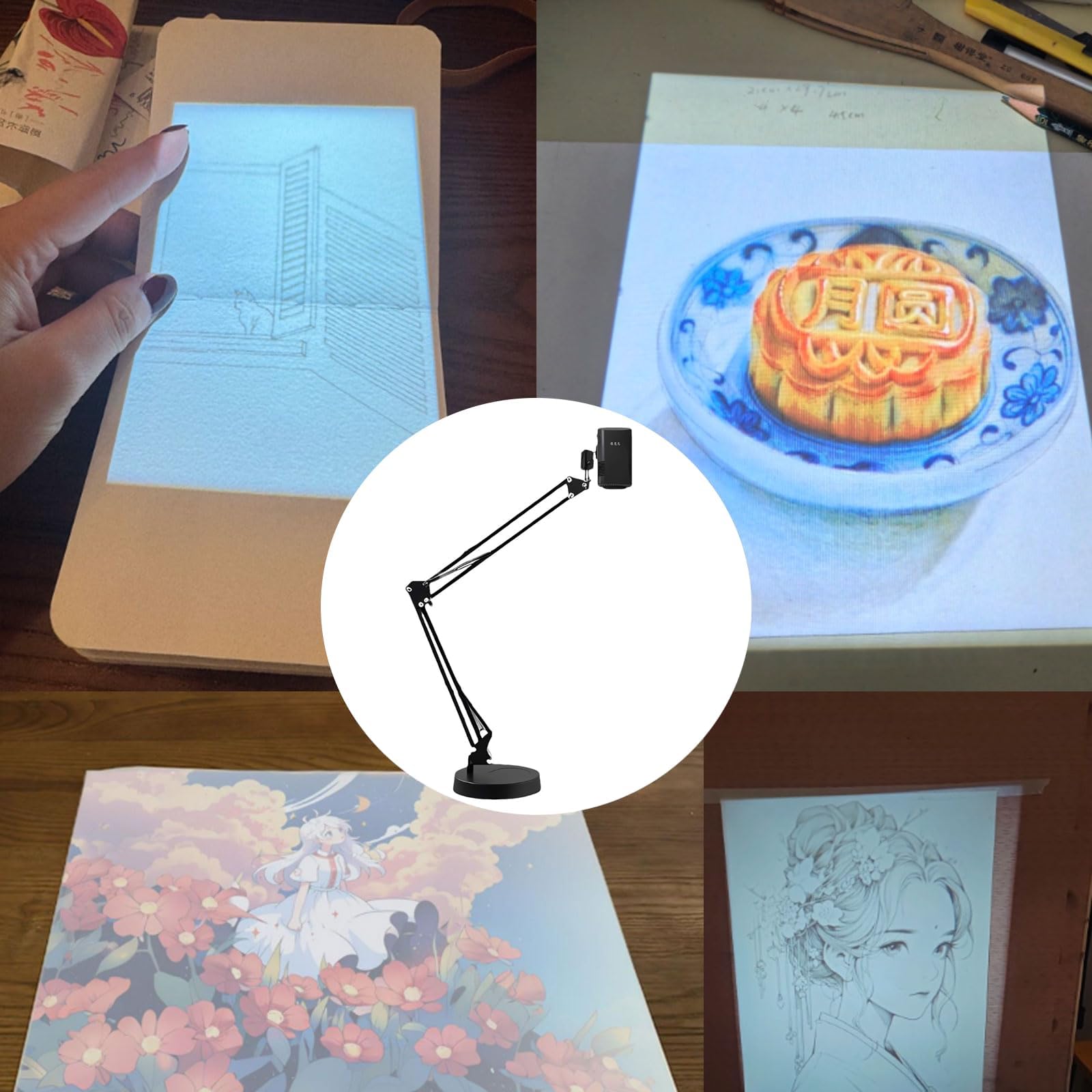 Projektor Smart Sketcher, przenośny projektor śledzący z profesjonalnym miniprogramem + stojak, obsługuje tablety, komputery i telefony komórkowe (Android/iOS)