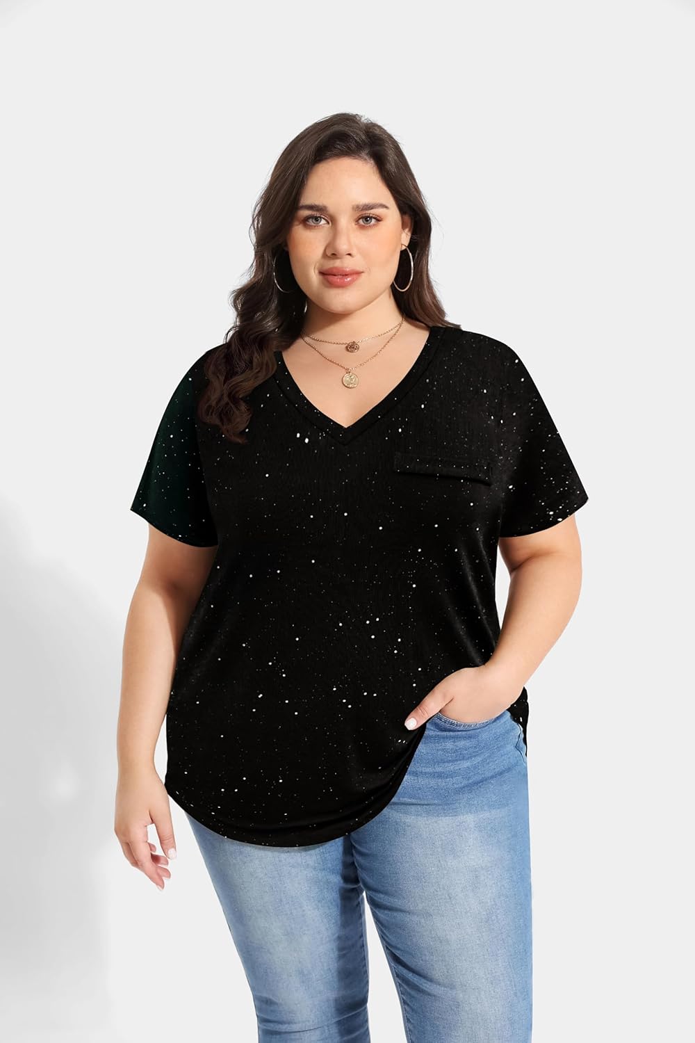 RITERA Plus Size Tops for Women Oversized Summer Basic V Neck Short Sleeve Henley Shirt Casual Tunic Shirts XL-5XL - Image 6
