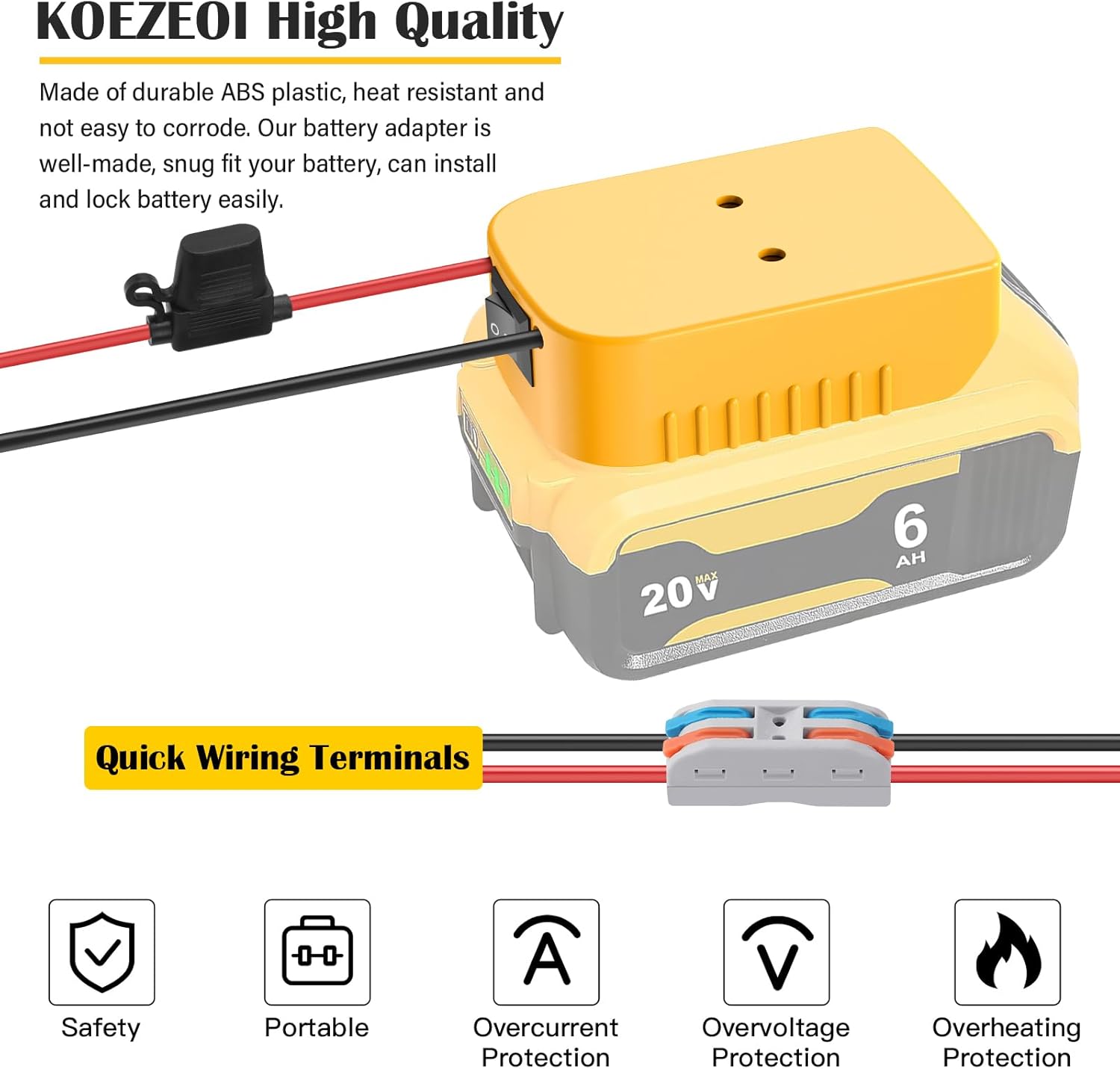 2 Packs Power Wheels Adapter for Dewalt 20V Battery Adapter Power Wheels Battery Converter Kit with Fuse & Switch & Wire Terminals, 12AWG Wire, for DIY Rc Toys and Ride On Truck - Image 5