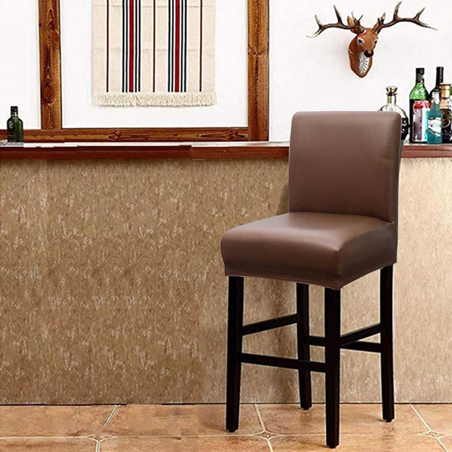 2PCS Waterproof Bar Stool Chair Covers,Stretch Spandex Pub Counter Height Side Chair Covers Removable Washable Barstool Protector Covers Slipcover
