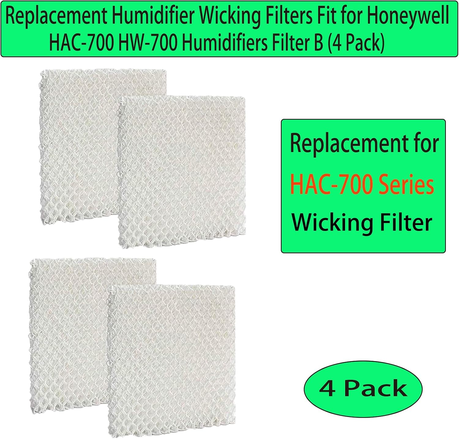 HAC-700 HW-700 Replacement Wick Filter: Replace for Honeywell HAC-700V1 HAC700PDQV1 HAC700TV2 HCM-750 HCM-750B Humidifiers Filter B - 4 Pack, White