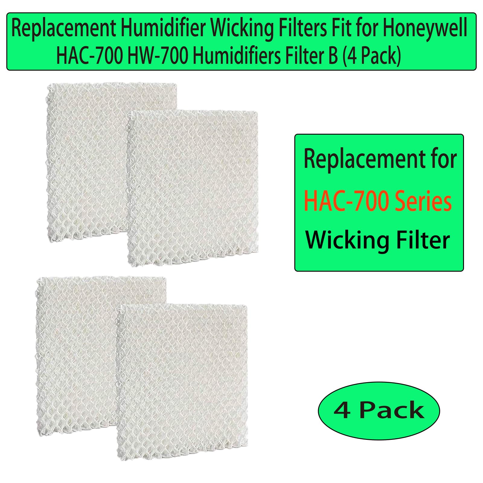 YahuPase Replacement Humidifier Wick Filters for Honeywell HAC-700V1 HAC700PDQV1 HAC700TV2 HCM-750 HCM-750B Humidifiers Filter B (4 Pack)