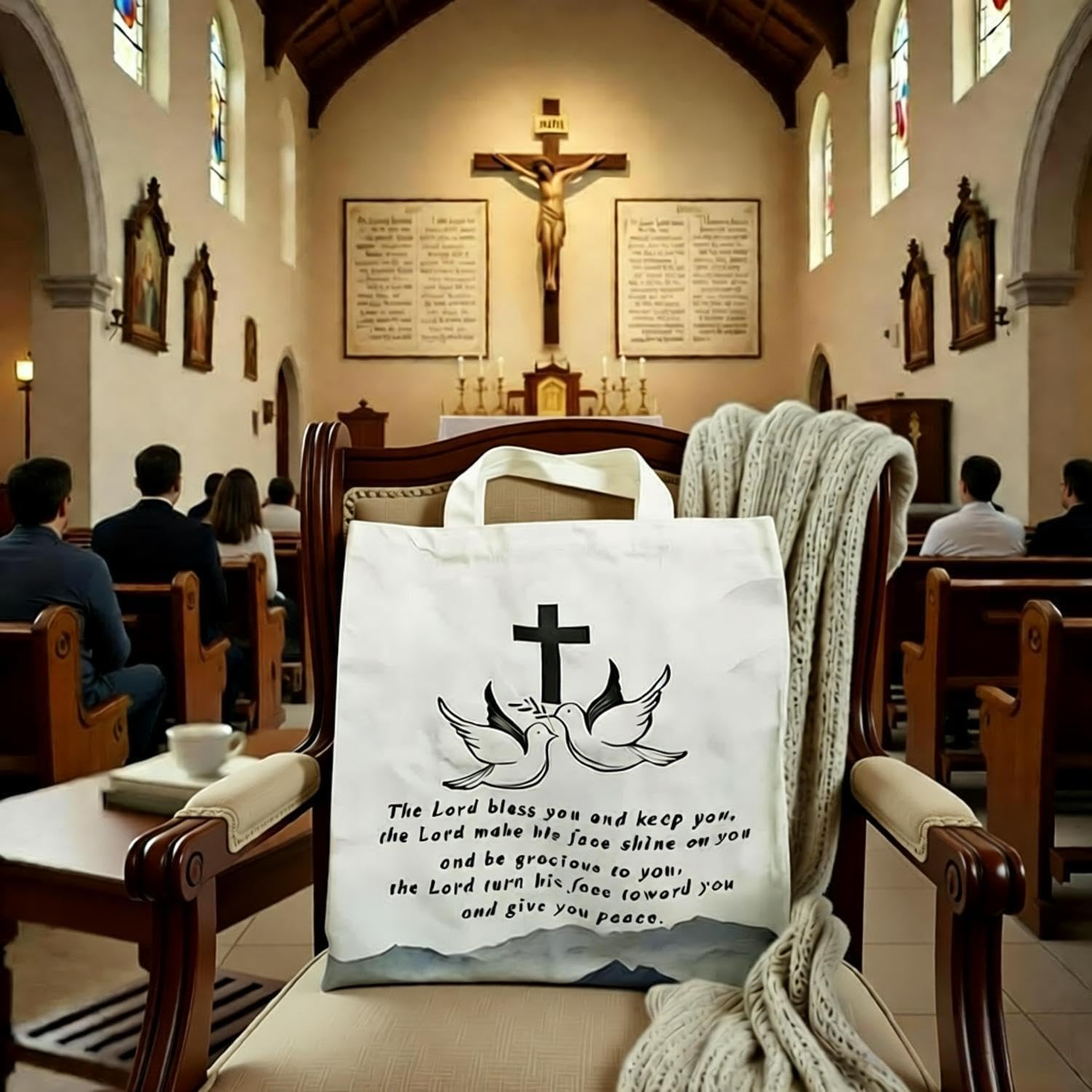 4 Pack Christian Cross Tote Bag Faith Blessing Reusable Canvas Tote with Peace Dove & Inspirational Quote - Eco Friendly Religious Gift Tote for Church Bible Study Daily Use | Durable & Reusable, Ideal Christian Gift, Dual-Sided Use, Faith-Focused Design - Image 2