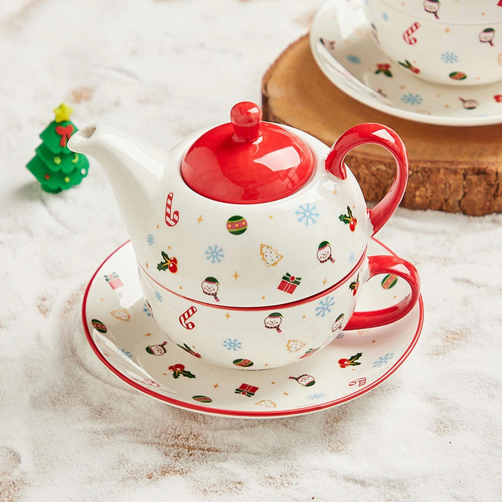 420ml Christmas Ceramic Gold-plated Teapot Cup And Saucer Set With Christmas Graffiti Coffee Flower Tea Set Christmas Gift