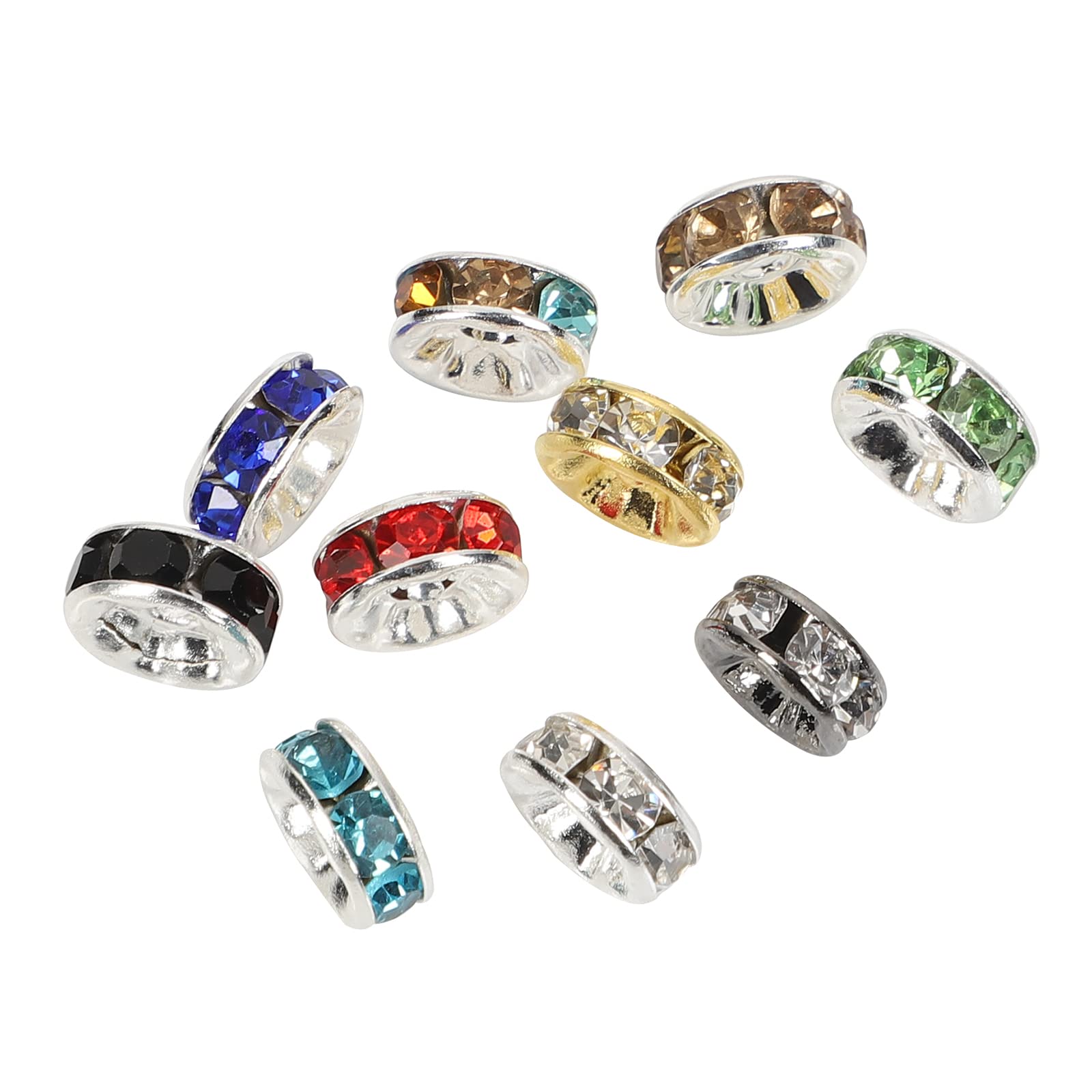 100 Perline Distanziali Rondelle 8 Mm – Cristalli Verdi E Argento Per Creare Gioielli Fai Da Te