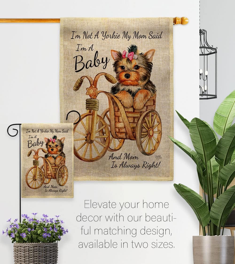 Breeze Decor Not Yarkie, I'm Baby Burlap House Flag Pack Dog Puppy Spoiled Paw Canine Fur Pet Nature Farm Animal Creature Vintage Applique Banner Small Garden Yard Gift Double-Sided, Made in USA