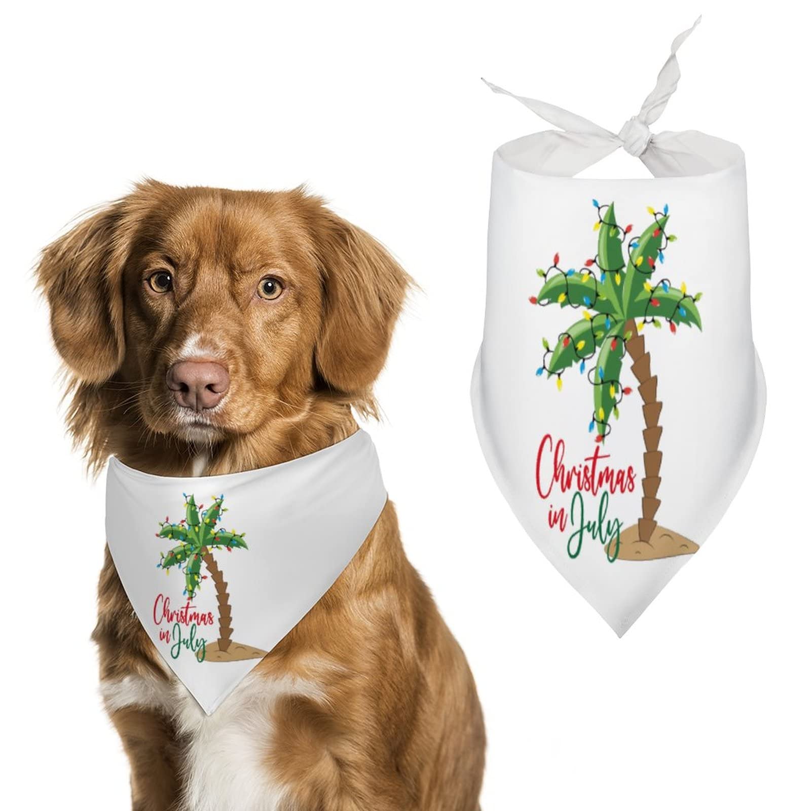 Christmas July Santa in Beach Pattern Dog Bandanas Pets Kerchief Reversible Triangle Bibs Scarf Outfits Accessories for Small to Large Dogs Cats