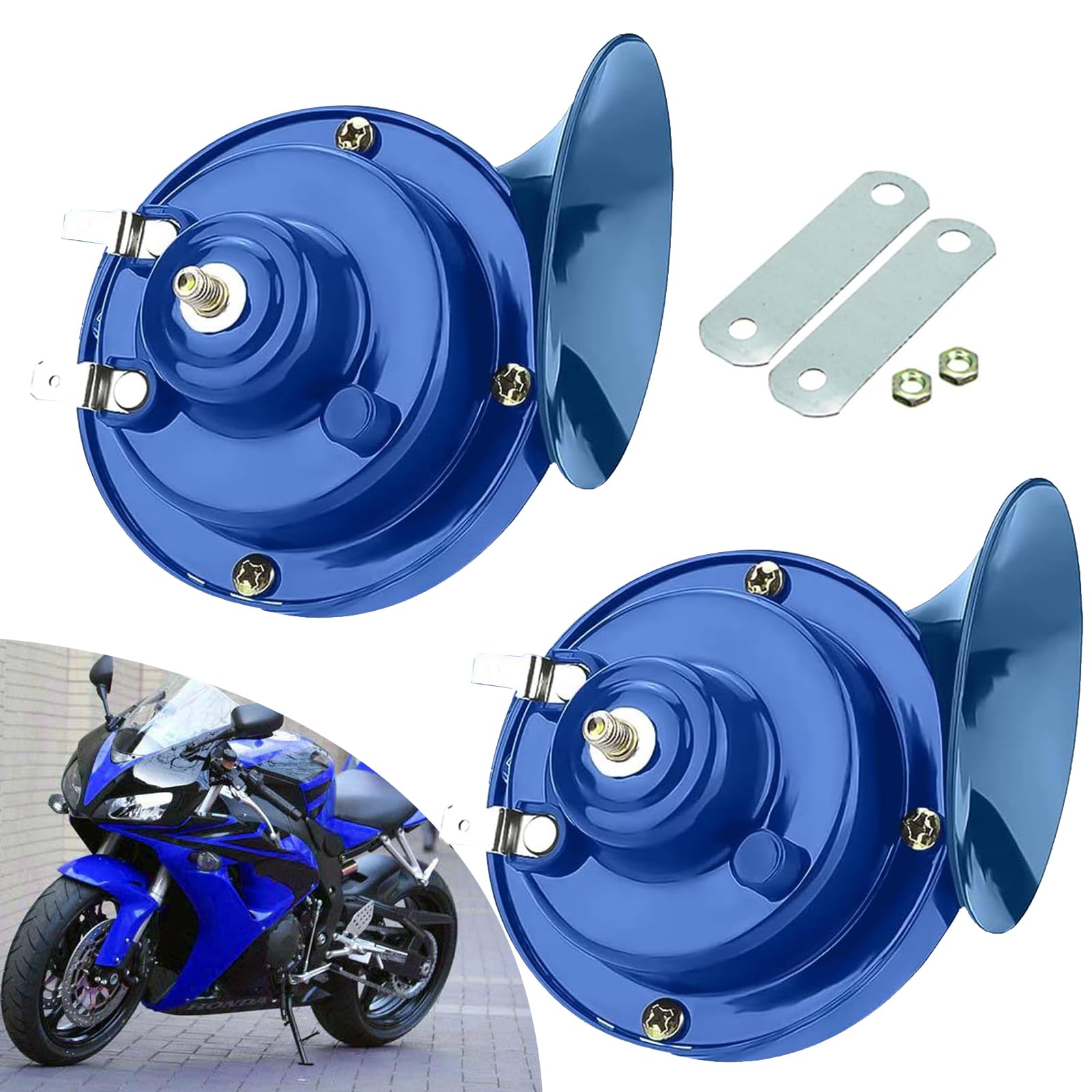 2 PCS 300DB Car Horn, Waterproof Mini Speaker, Super Loud Snail Horn Replacement, Vehicle Decoration, Automotive Part, Universal for Most Cars, Motorcycles, Trucks, Bikes (Blue)