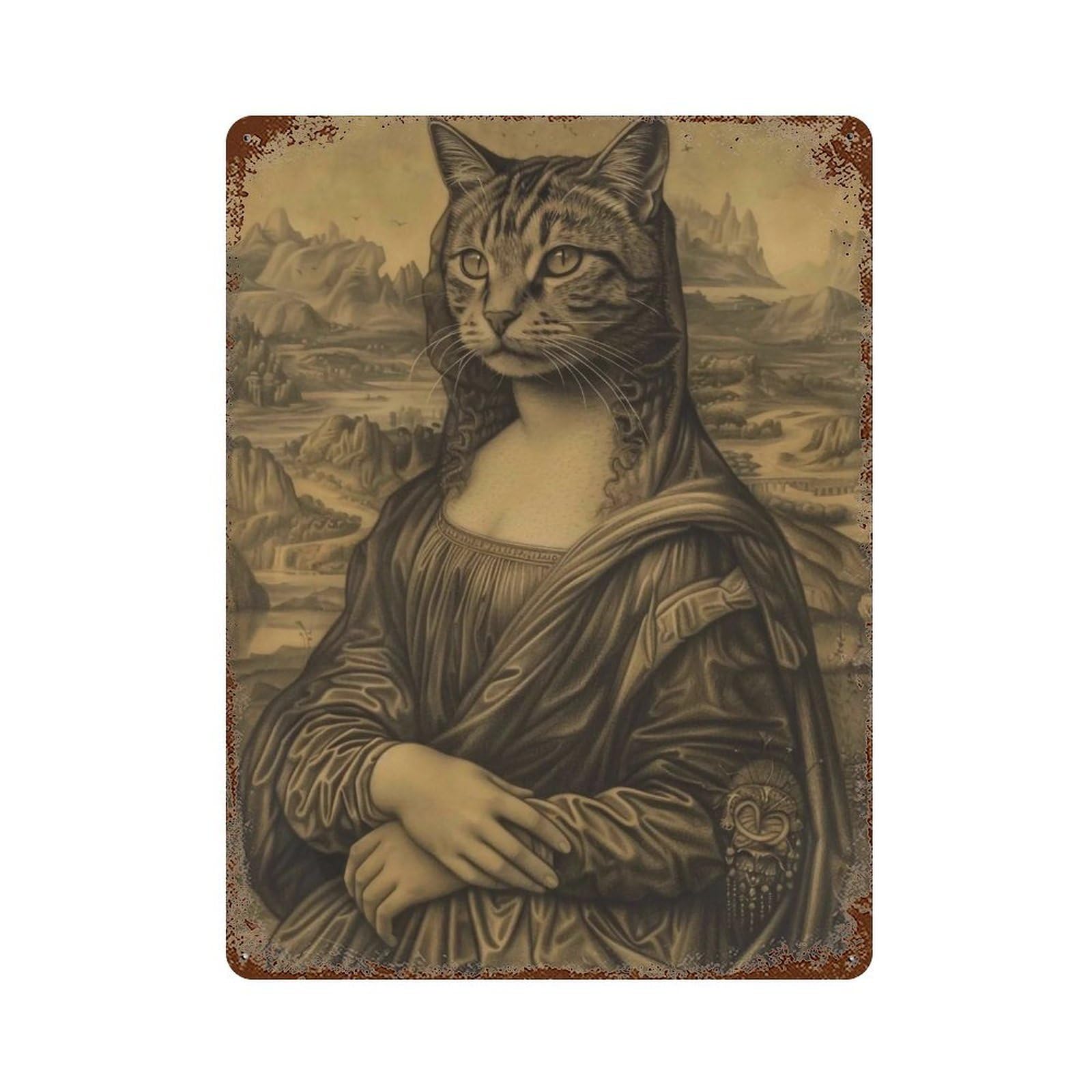 FHUYEURHRY Meowna Lisa 01 Wall Decor Retro Iron Vintage Art Metal Tin Sign Poster Modern Home Cofffee Club Art Bar Shop Decorations Style-28 40x30cm