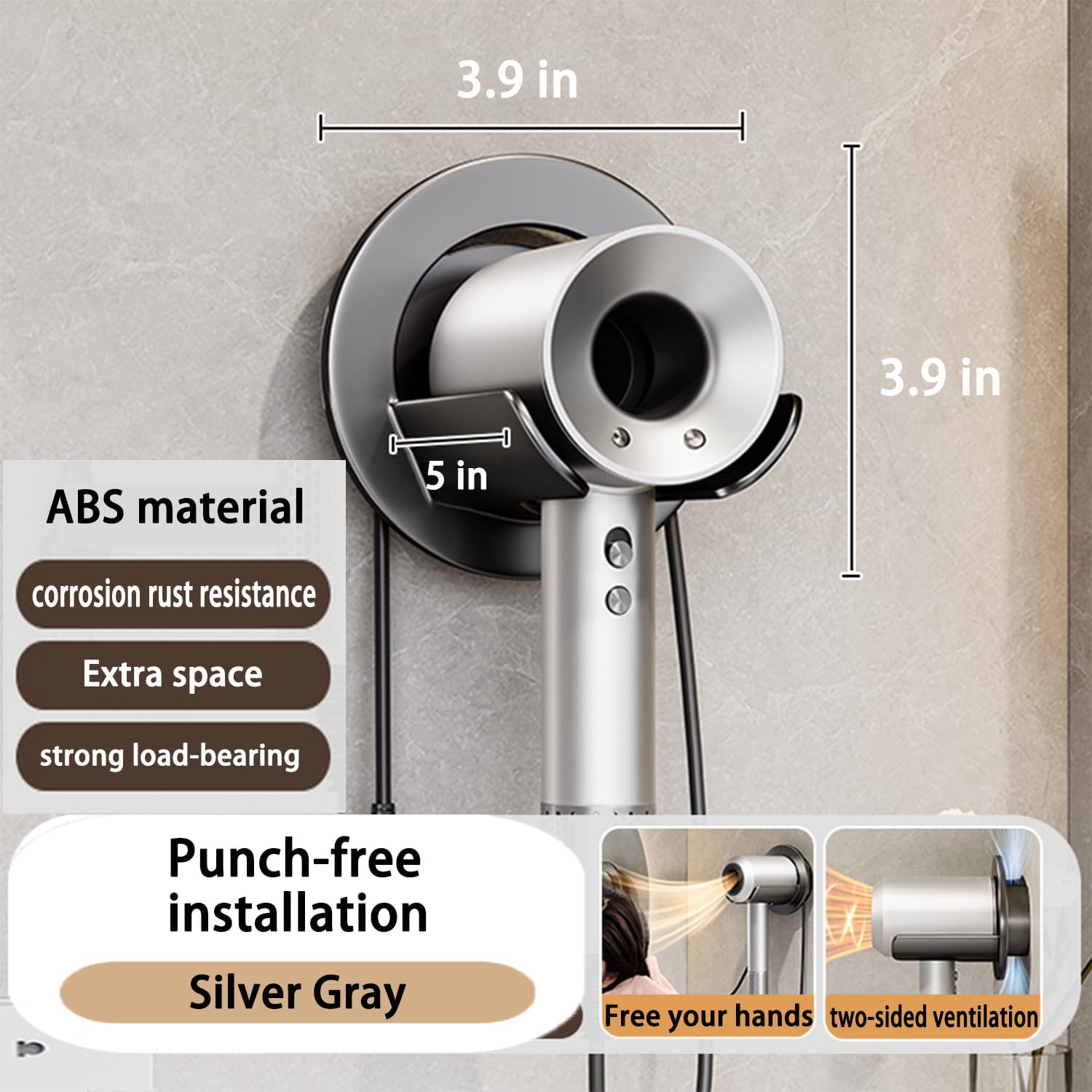 Hair Dryer Holder,Universal Wall Mount Blow Dryer Holder,Strong Self Adhesive Hair Dryer Organizer,for Dyson Hair Dryer Holder,with Plug&Cord Organizer Rack Hairdryer Holder for Bathroom