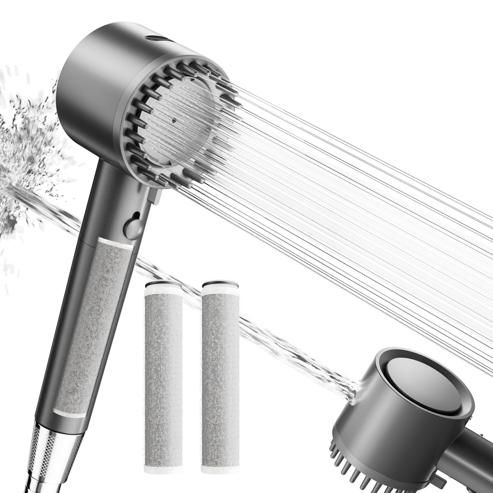 Cobbe Filter Shower Head and Hose with 3 Pack 2.0 Carbon Shower Filter, Hard Water High Pressure Shower Head with 20 Stage Filter, 5 Spray Mode Powerful Built-in Power Wash for Remove Chlorine, Grey