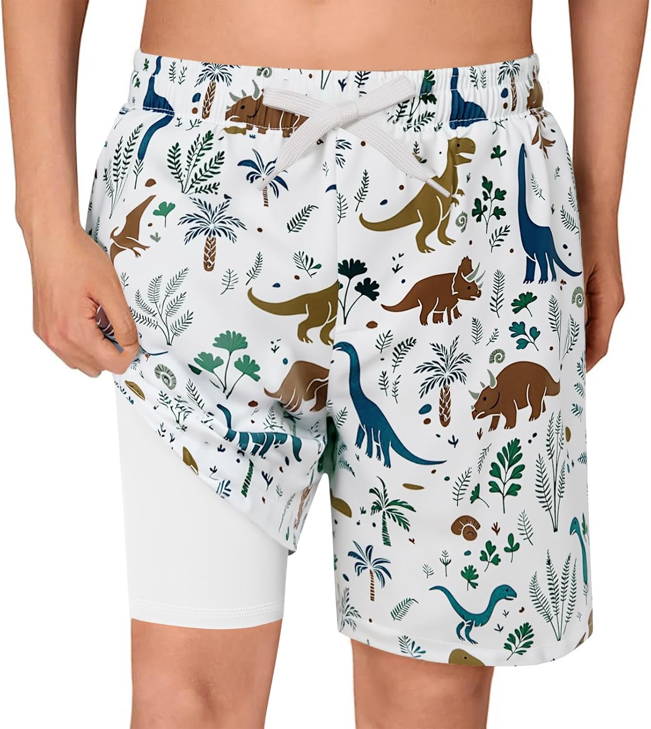 Haloumoning Boys Swim Trunks with Compression Liner Kids Quick Dry Bathing Suit Swimsuits Swim Shorts 5-14 Years