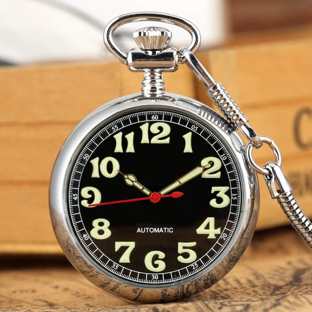 Luxus leuchtende Ziffern Automatische mechanische Taschenuhr selbstwickeln Decoration