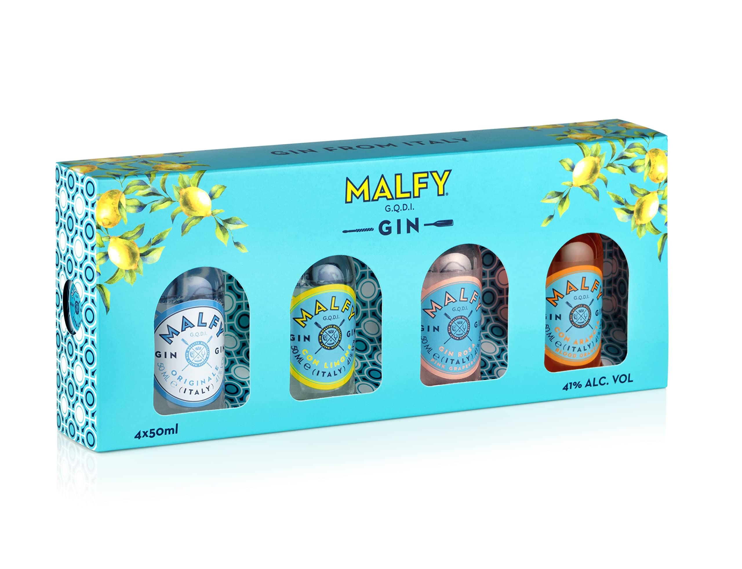 Italian Gin Miniatures Gift Box Selection | 4 x 5cl | Grapefruit, Lemon, Blood Orange and Original Flavoured Gin Minis | Perfect Gin Gift set | Ideal for Birthday Gifts and Special Occasions