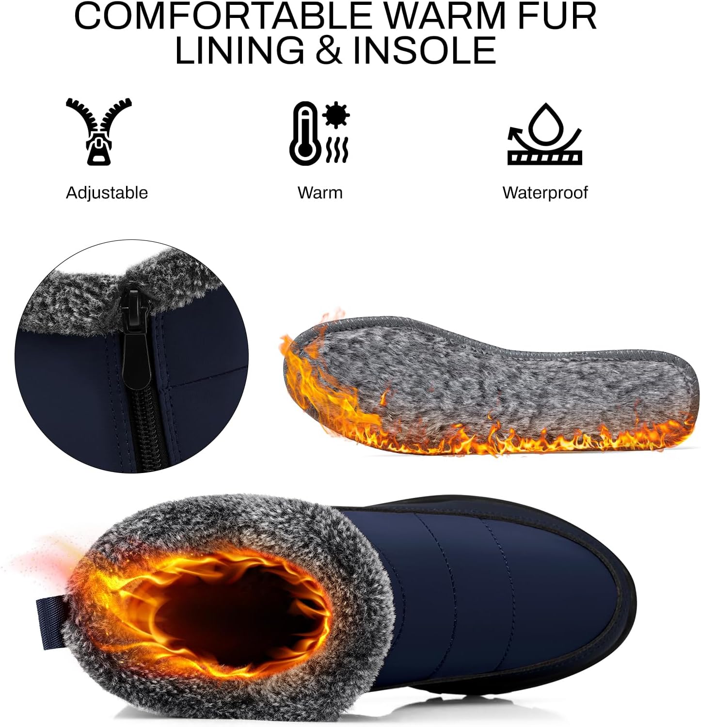 SHIBEVER Winter Boots for Women Snow: Fur Lined Warm Ankle Boots - Adjustable Water Resistant Outdoor Zipper Snow Shoes - Image 4