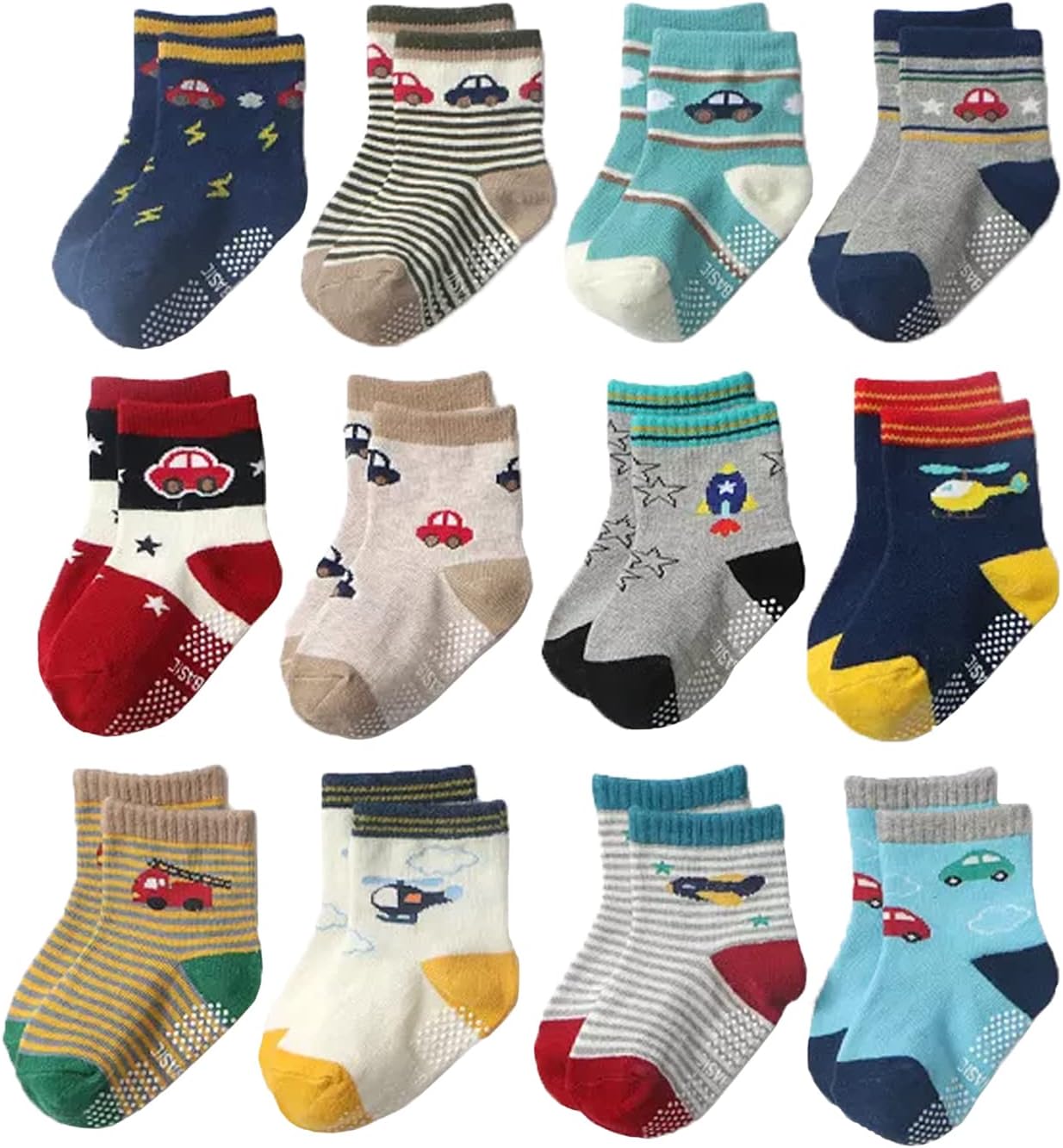 Organic Cotton Anti-Skid Socks Non Slip Kids Toddler Socks with Grip | (Pack of 4,6 &12 Pair) (Color & Print May Vary) (0 to 5 years size)