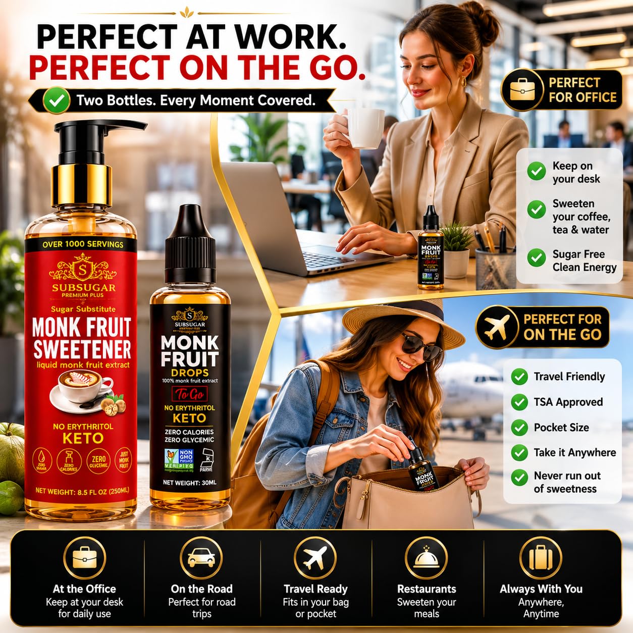 SubSugar Pure Monk Fruit Sweetener Home & Travel Bundle – 250ml Liquid Monk Fruit Drops + 30ml Travel Size – No Erythritol, Zero Sugar, Keto Friendly image 4
