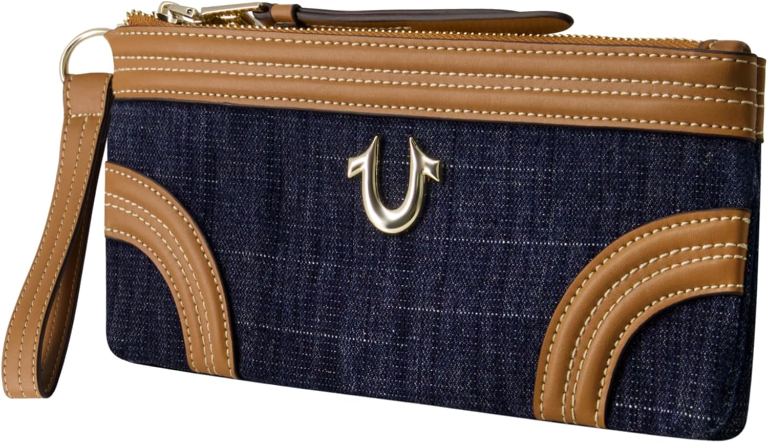 True Religion Women's Mini Wallet with Wrist Strap, Dark Denim, One Size