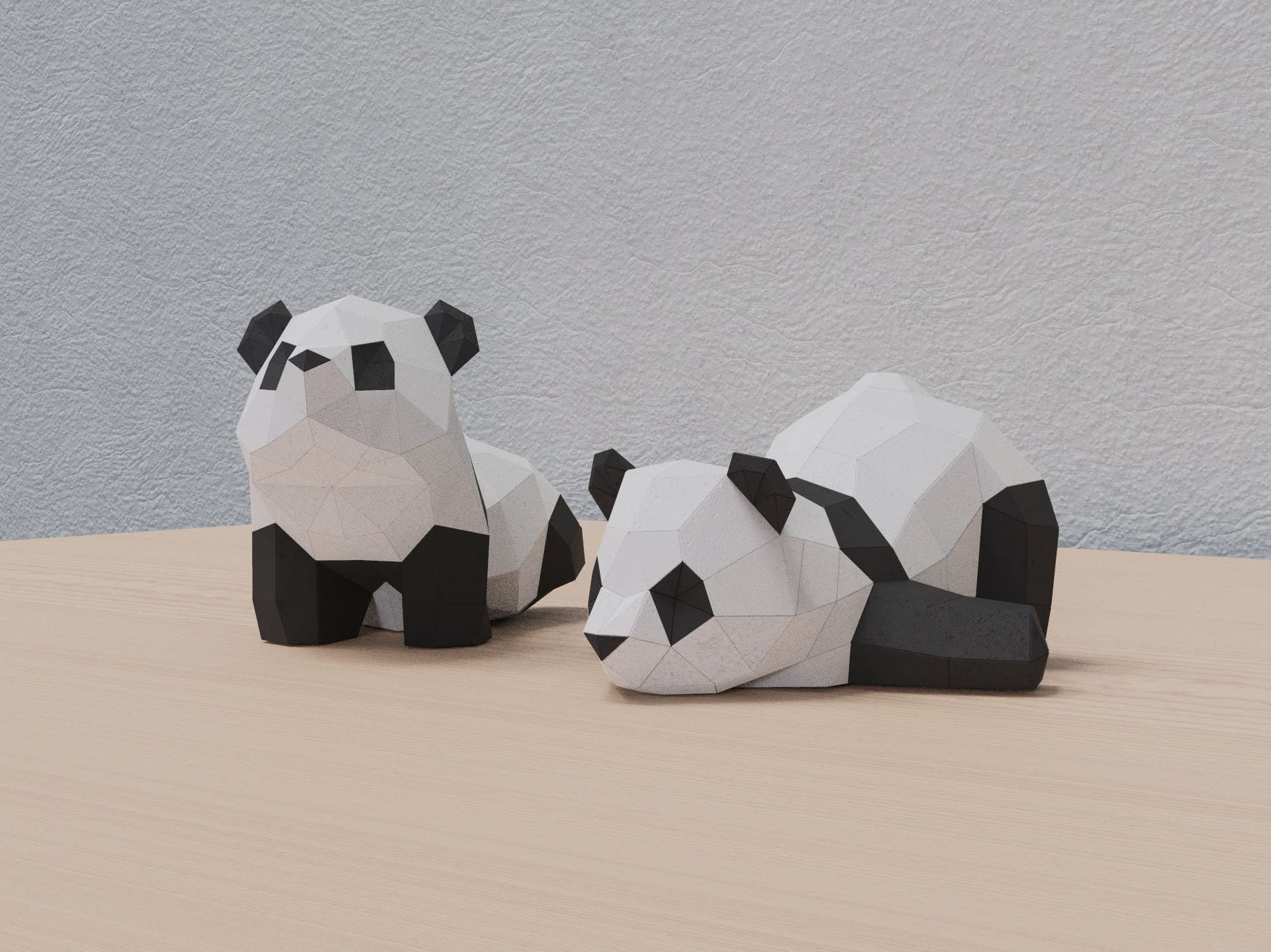Two Cute Pandas Paper Sculpture,Pre-cut DIY Papercraft Kit,Handmade Wide Animal Figurine, Color,Low Poly Home Decor,All Accessories Included