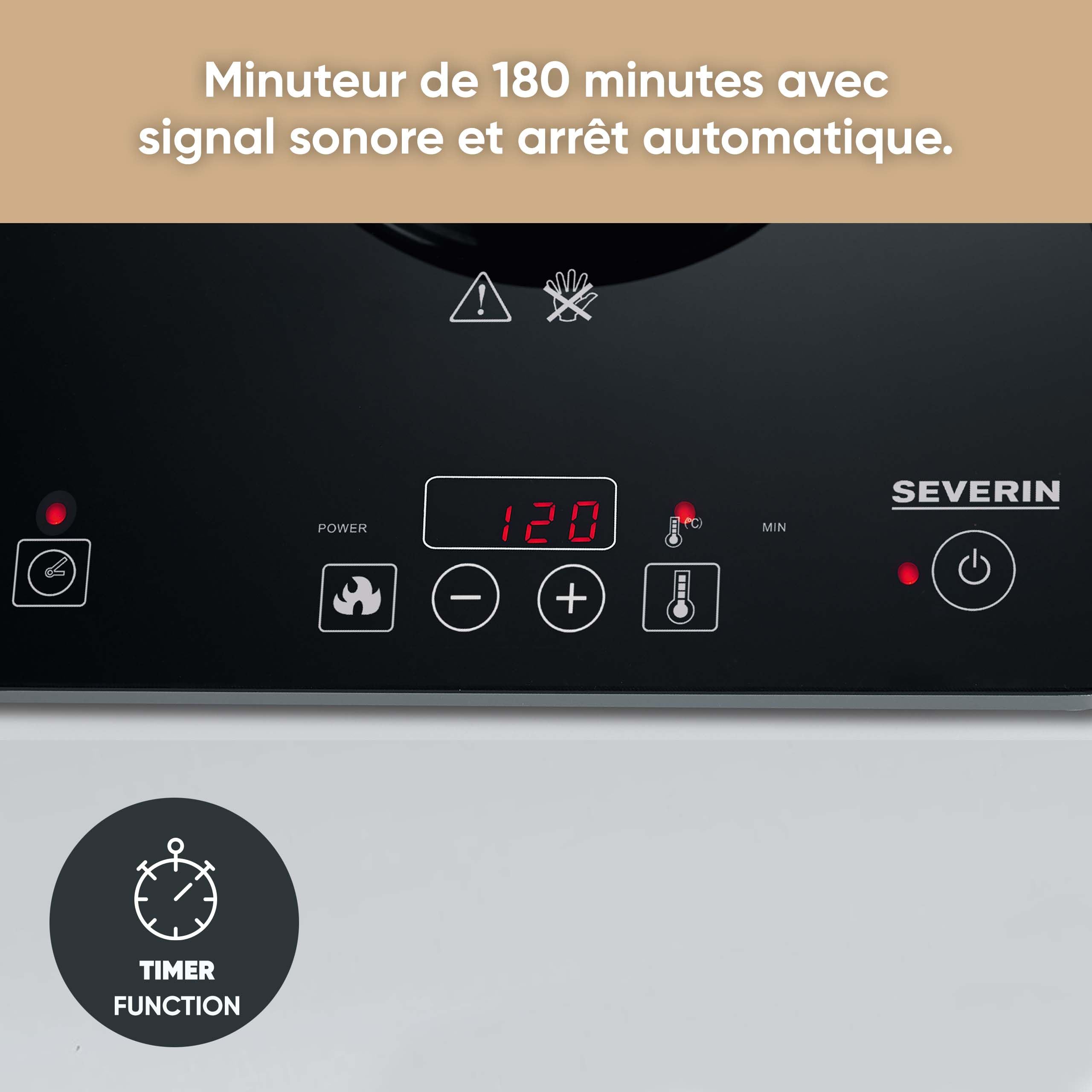 SEVERIN Plaque à induction 2 000 W, Plaque de cuisine simple pour une cuisson rapide des aliments, Plaque en revêtement vitrocéramique avec thermostat réglable jusqu’à 240°C, noir, KP 1071
