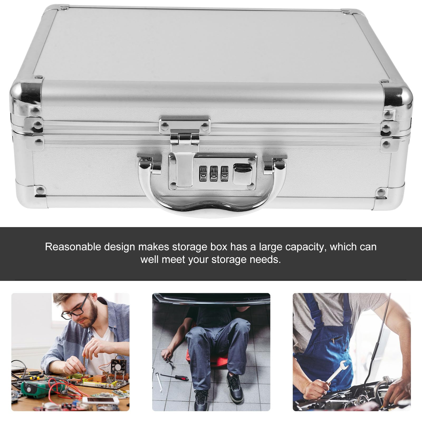 WOONEKY Maletín Rígido de Aluminio Pequeño Contraseña, Caja de Herramientas Portátil para Almacenamiento y Organización, Maletín para Mecánica y Uso en Coche, Resistente y Seguro