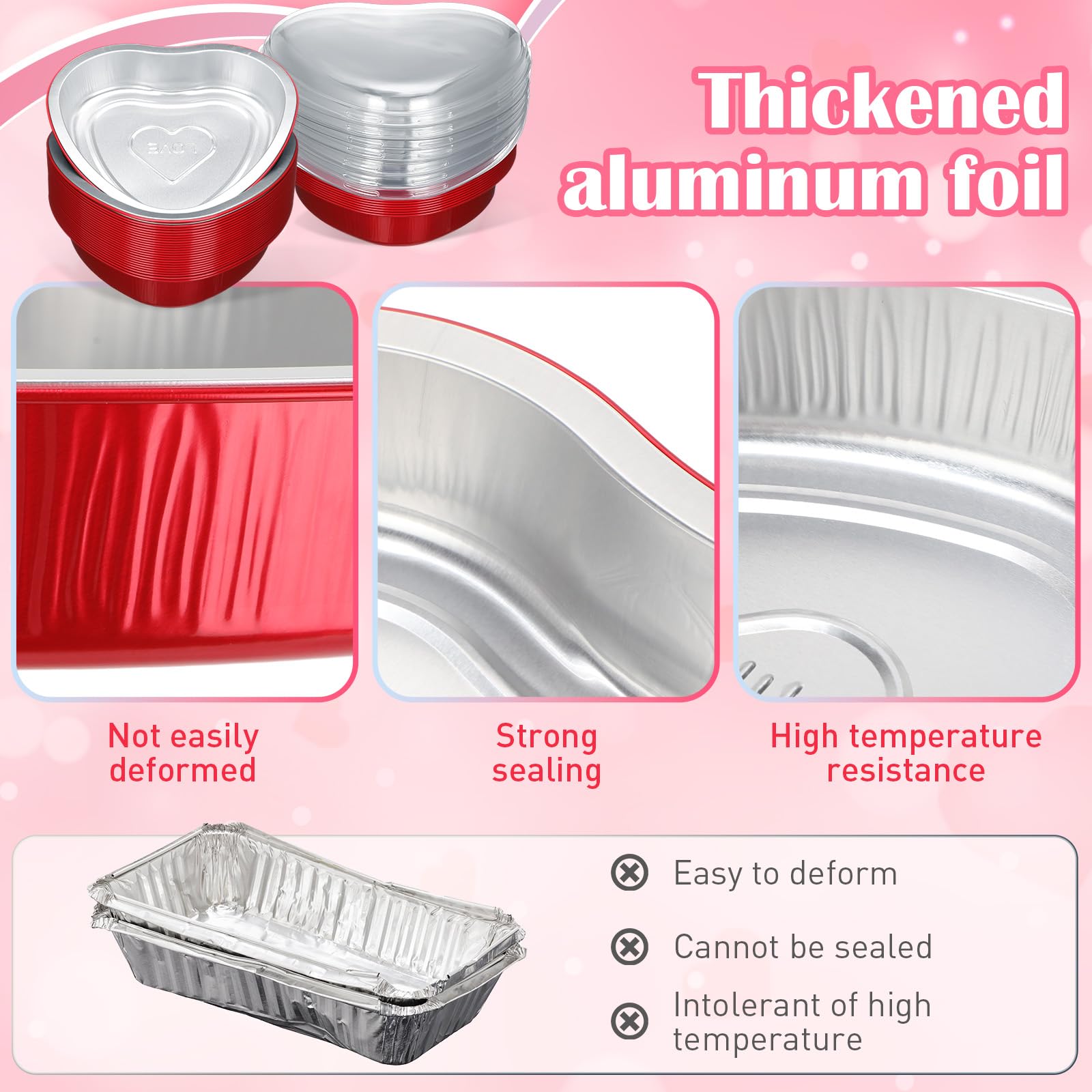 Patelai 25 juegos de moldes grandes de aluminio para tartas con tapa, 643.5 g, en forma de corazón, moldes para hornear postres, para el día de San Valentín, Navidad, boda, graduación, suministros