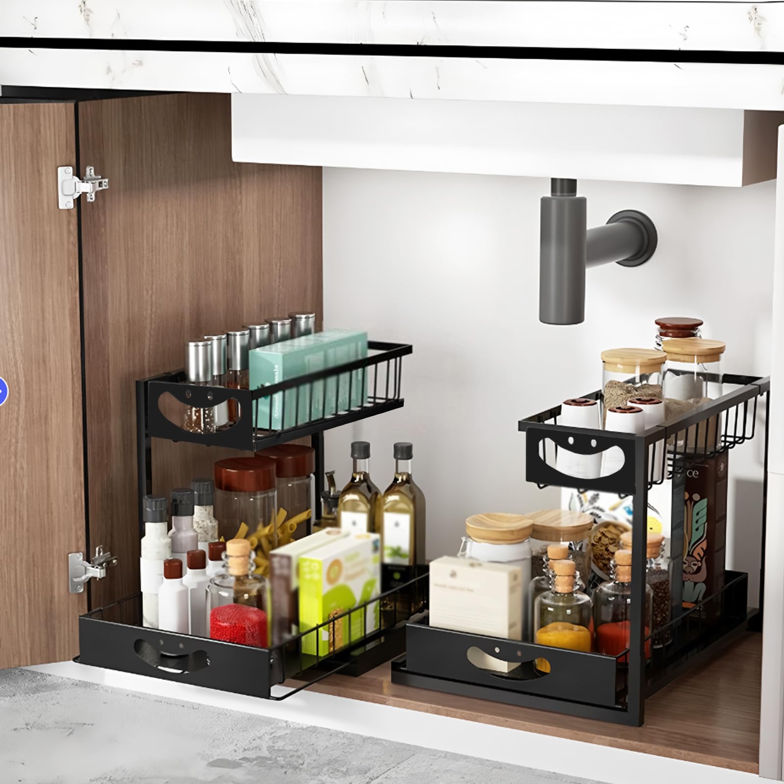 Stycypel 2 tier under sink storage,under sink organiser,sliding cabinet drawer Storage