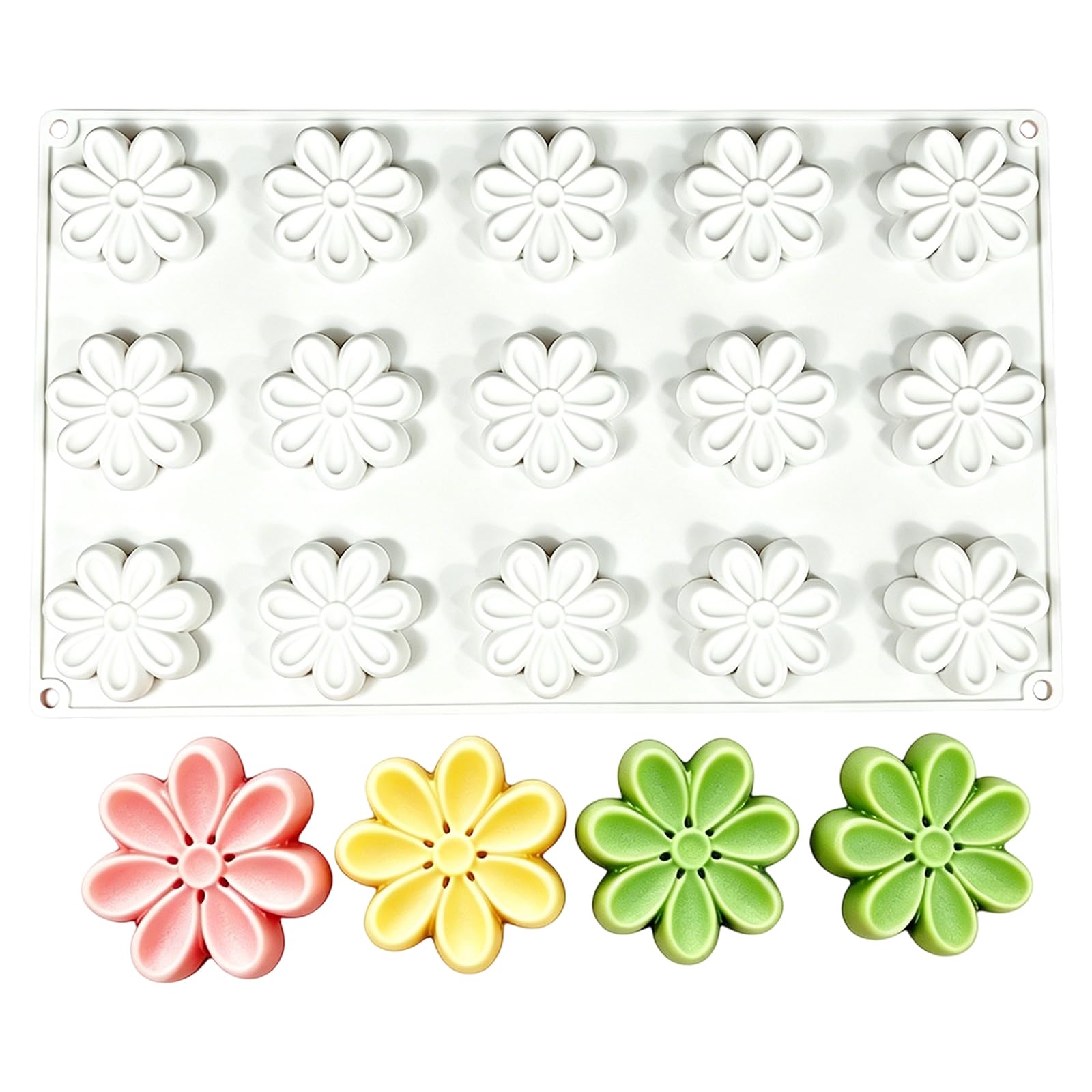 Elnwnnkc Home Baking Flower Mold, White Silicone 15 Cavity Tray for Chocolate and Small Desserts, 29.5 X 17.5cm Kitchen Size for Tea Snacks